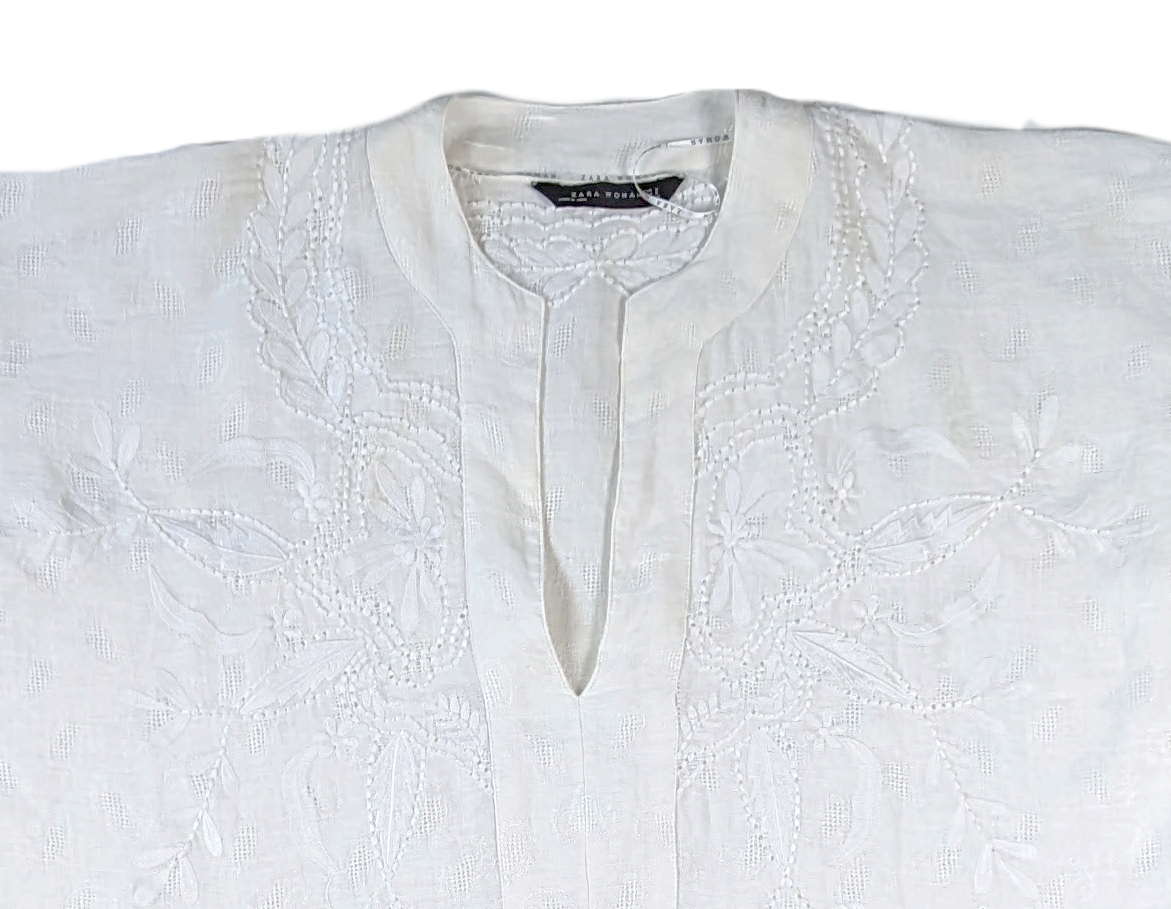 Zara Woman Embroidered White Linen Tunic Cover-up Size Small