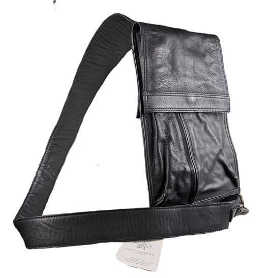 Rock, Paper, Scissors Black Leather Messenger Sling bag Crossbody NWT