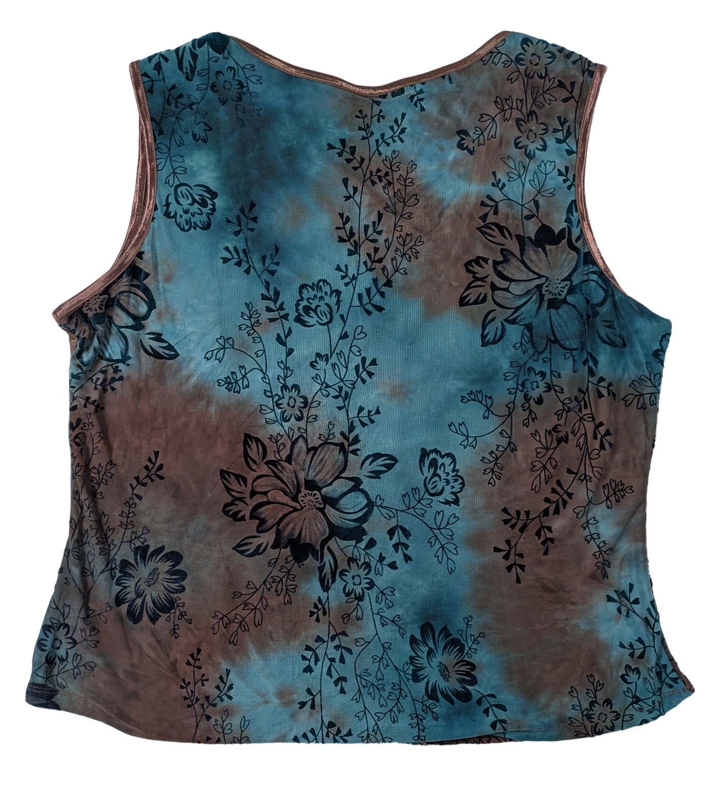 Dressbarn Sleeveless Teal and Brown Corset-Style Top Size XL Boho Fair Add some boho flair to your wardrobe with this Dressbarn Sleeveless Teal and Brown Top! The un