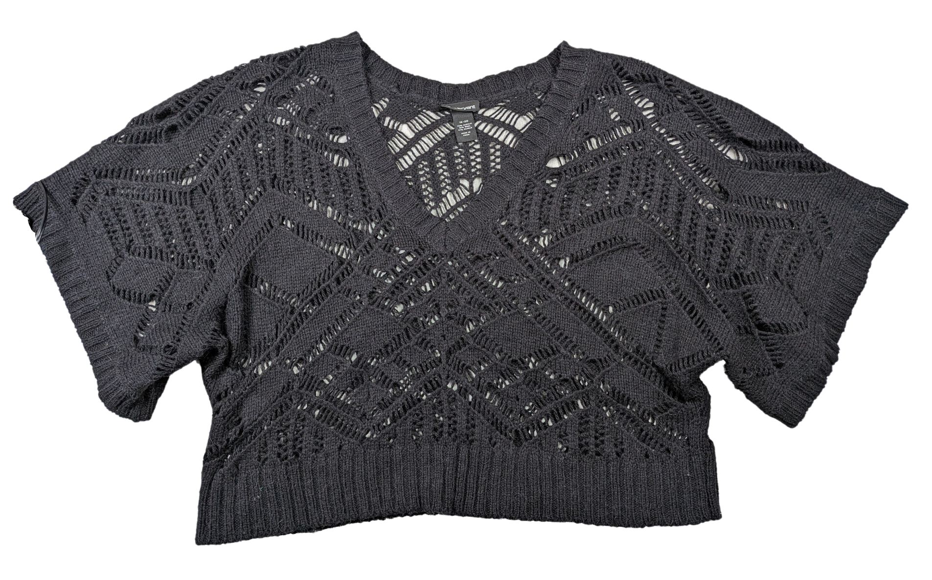 Lane Bryant Black Crochet Cropped Sweater  Size 14/20 Rock the ultimate boho-chic look with Lane Bryant's Black Crochet Cropped Sweater in size 14/20. The intricate 