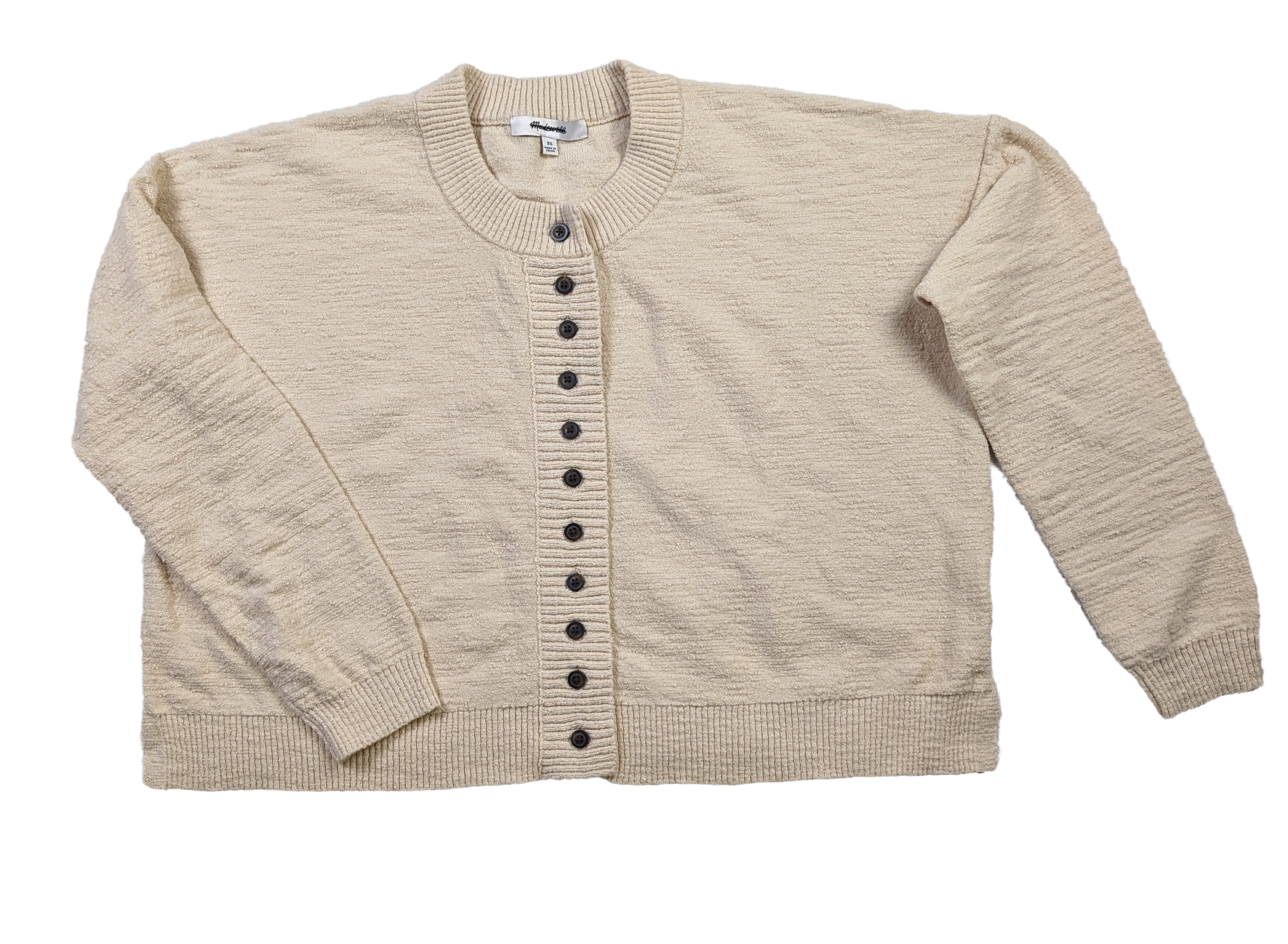 MADEWELL Brampton Crop Cardigan Sweater Ivory Cream Size XS Keep things short and simple this season with this cropped cardigan that doubles as a top. It's easy, box