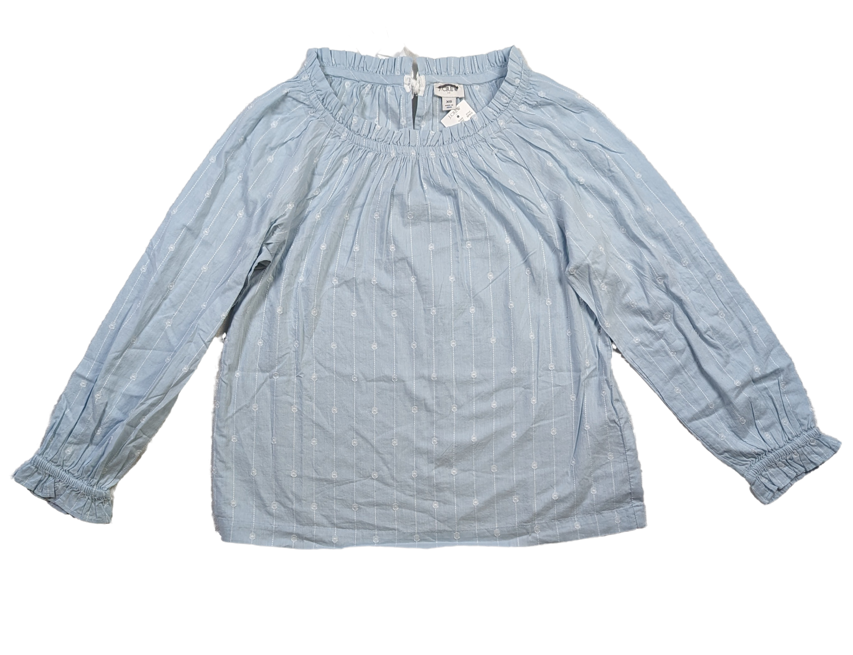 J Crew Light Blue Smock Neck Long Sleeve Blouse Size XS Get ready to add some playfulness to your wardrobe with this J Crew light blue blouse. The smock neck and ruf