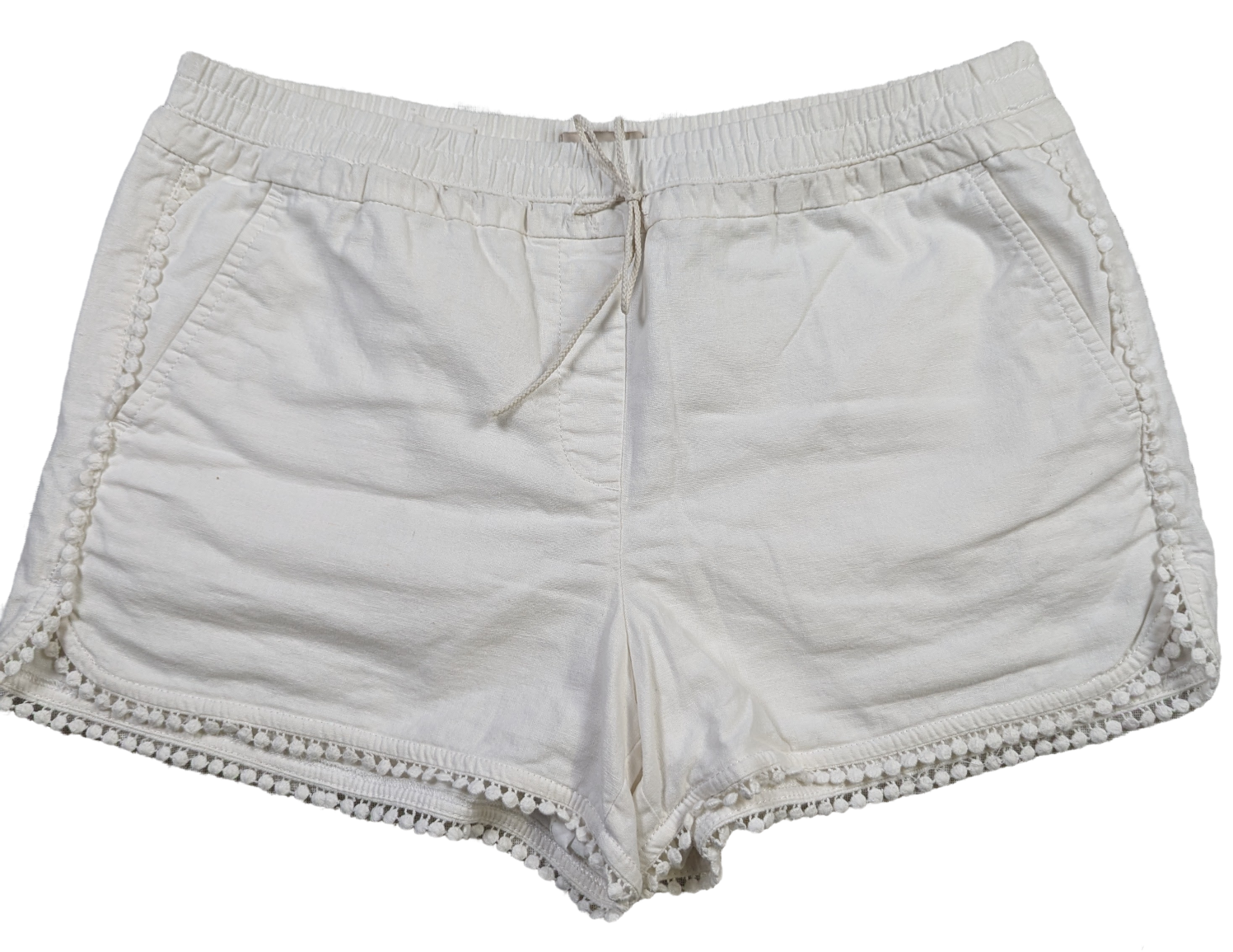 Loft White Running shorts Size M Crafted from a breezy linen blend fabric, these shorts offer a lightweight and breathable feel, making them ideal for warm coastal d