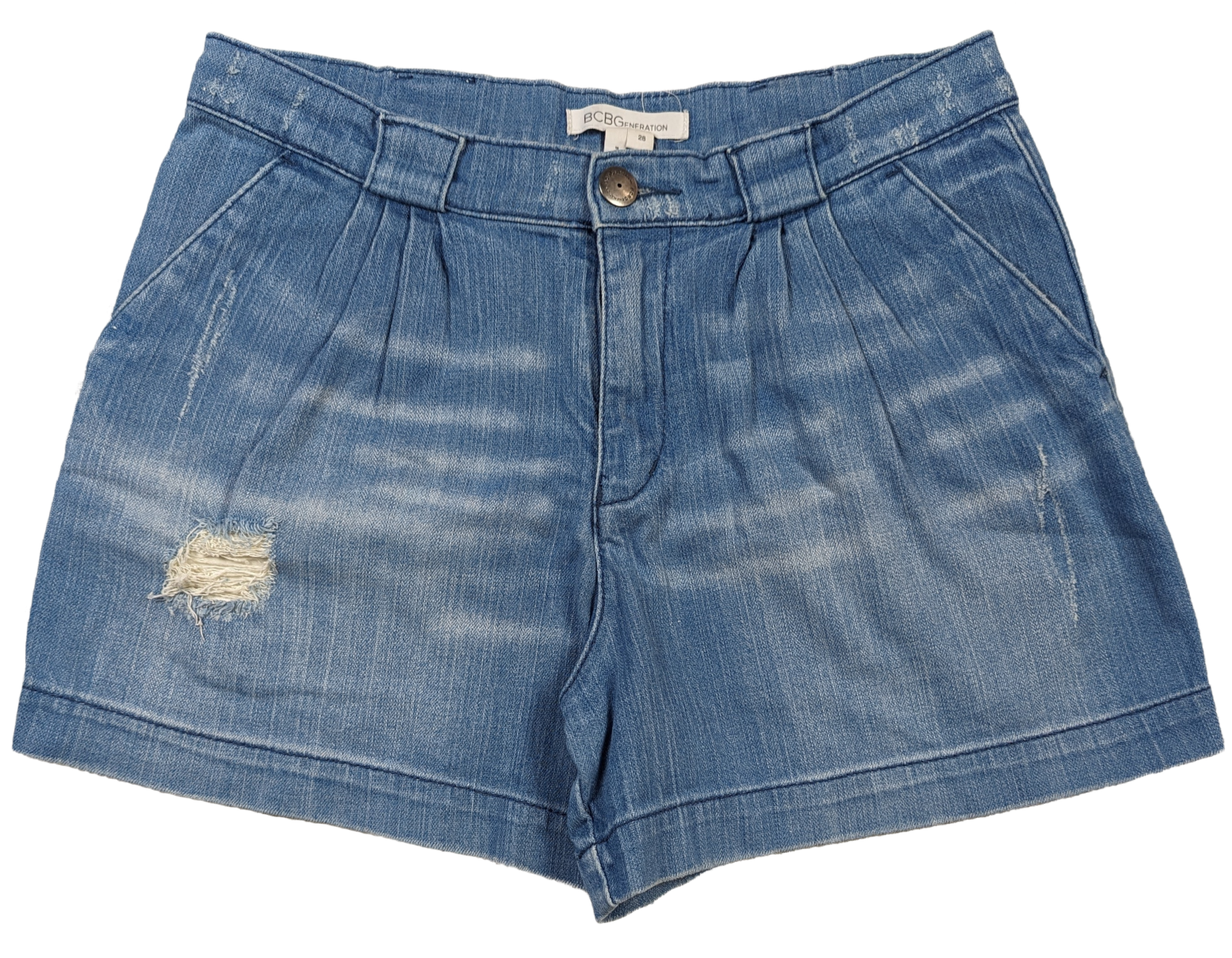 BCBGeneration Distressed Denim Shorts Size 28 Experience the perfect blend of comfort and style with BCBGeneration distressed denim shorts in size 28. Featuring side