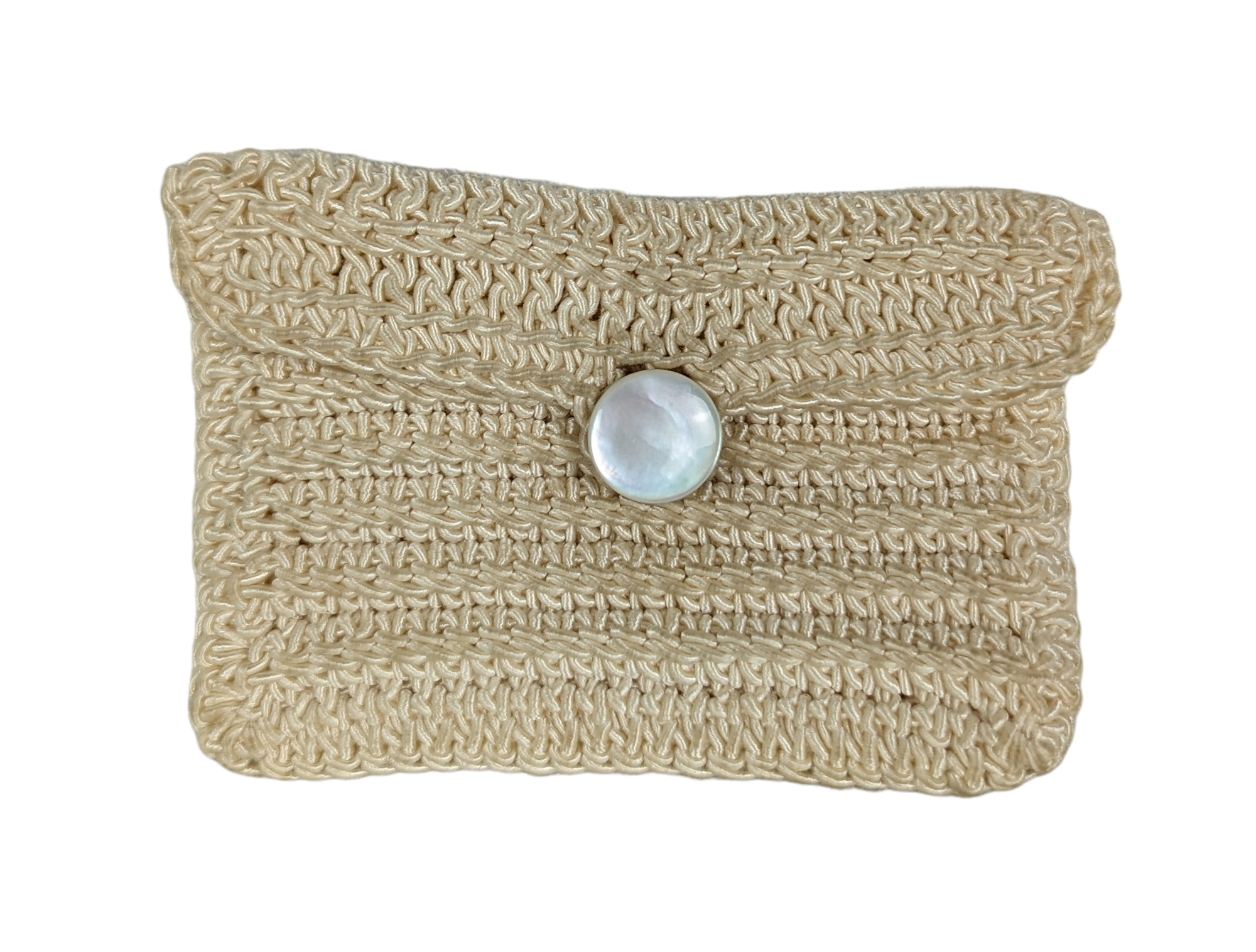 Cream Crochet Coin Purse with Button closure.  Perfect to tuck into pocket or purse. Measures 3 in x 2 in.WalletSmall Crochet Coin PurseSmall Crochet Coin Purse