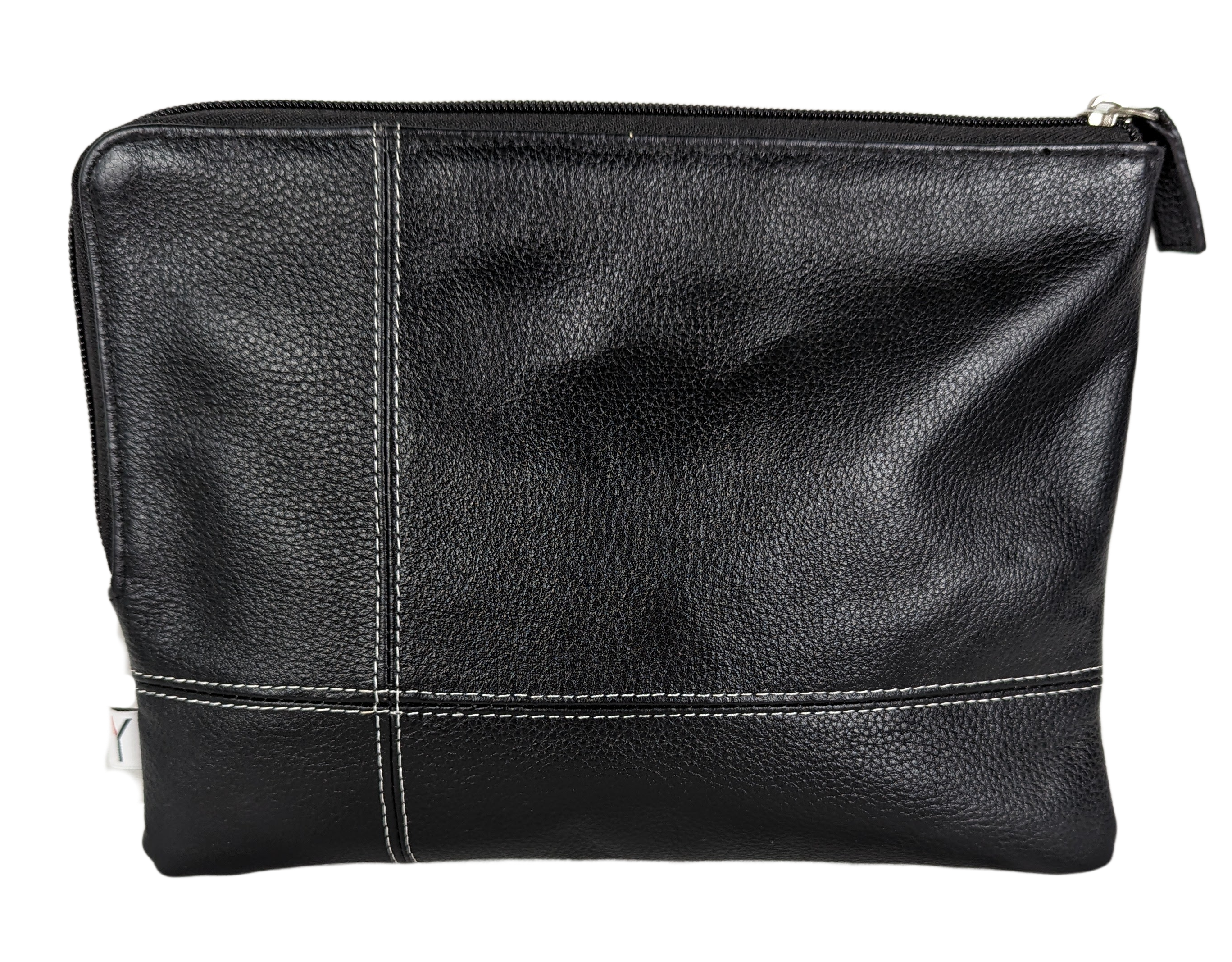 Black Faux Leather Zip Clutch Purse - unbranded Great for everyday use, with card slots and zip closure.Measures: Length: 10" Width: Flat  Height: 7 1/2"Black Zip Clutch PurseBlack Zip Clutch Purse