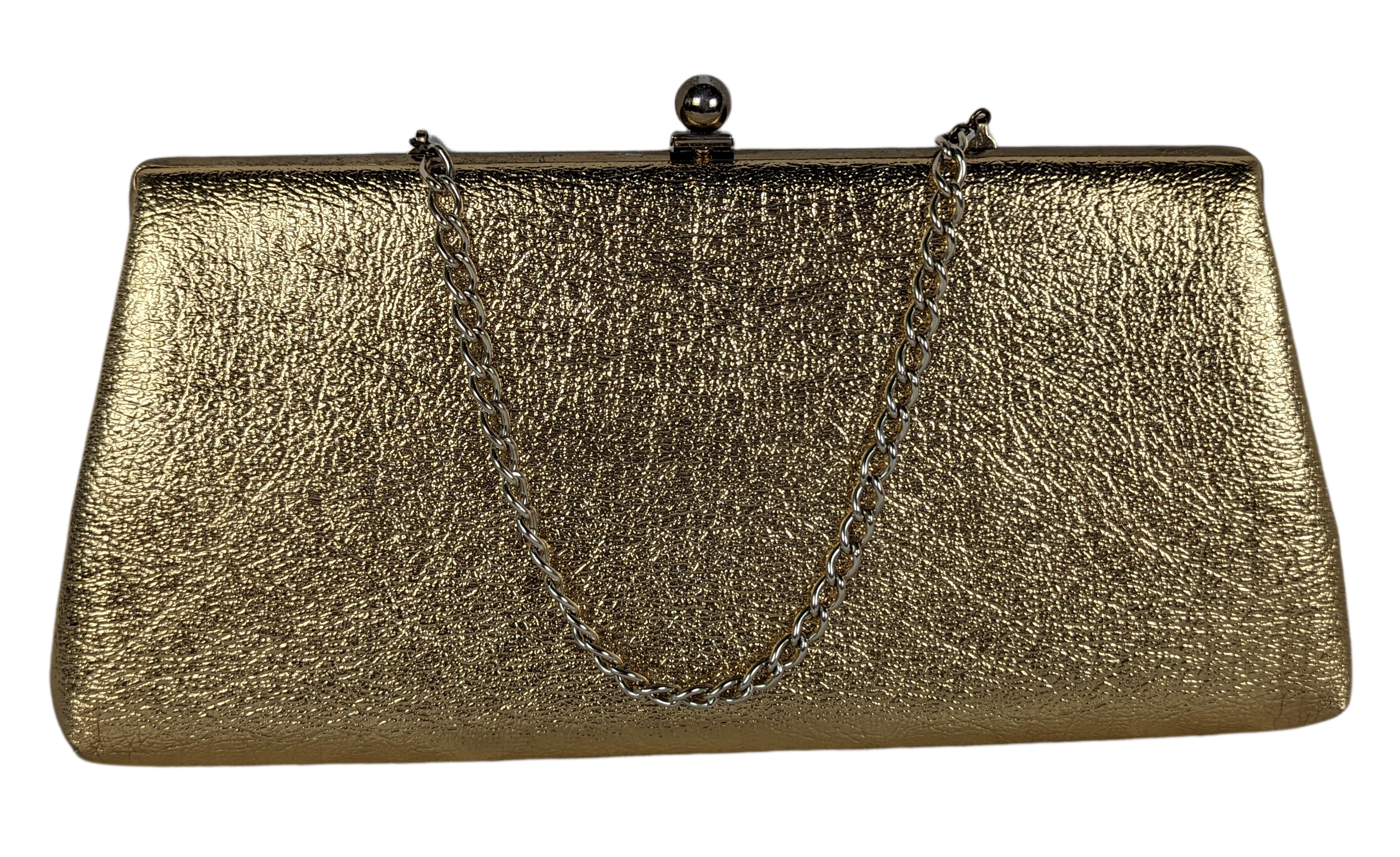 Bell Purses of California Vintage Gold Clutch Perfect little clutch for a night out!Measures:  L - 12"   W - flat  H - 5 1/2"  Strap - 11"HandbagBell Purses of CA Vintage Gold ClutchCA Vintage Gold Clutch