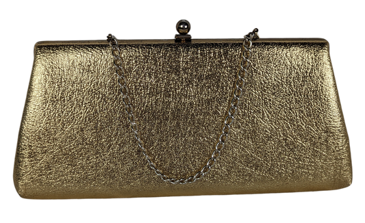 Bell Purses of California Vintage Gold Clutch Perfect little clutch for a night out!Measures:  L - 12"   W - flat  H - 5 1/2"  Strap - 11"HandbagBell Purses of CA Vintage Gold ClutchCA Vintage Gold Clutch