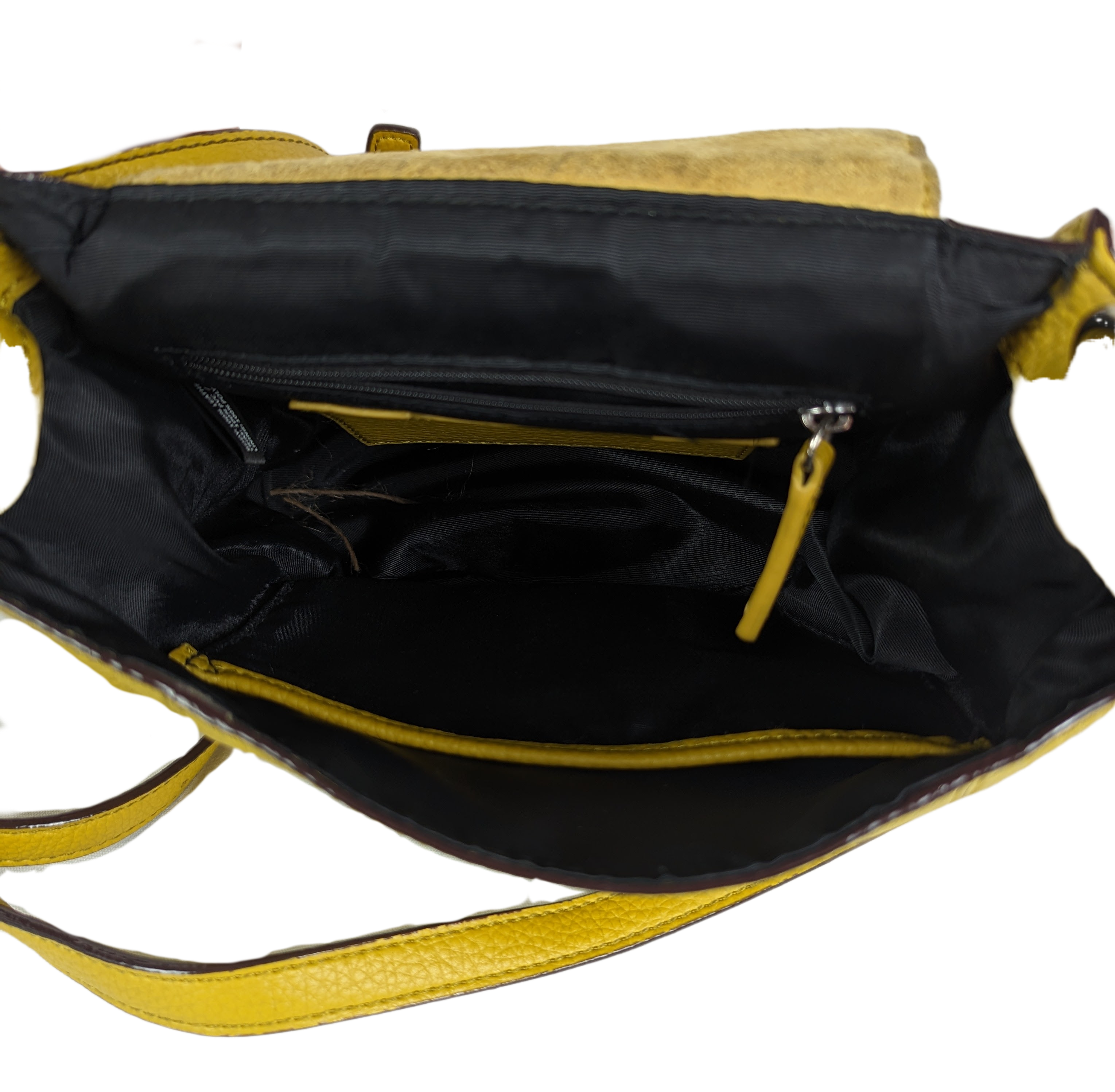 Sanctuary Yellow Leather Bucket Purse - Anthropology with adjustable strap.  Magnetic snap closure with tassel detail. Back pocket and lined interior with pockets. Minor diPurse, handbagSanctuary Yellow Leather Bucket Purse - AnthropoloySanctuary Yellow Leather Bucket Purse - Anthropoloy