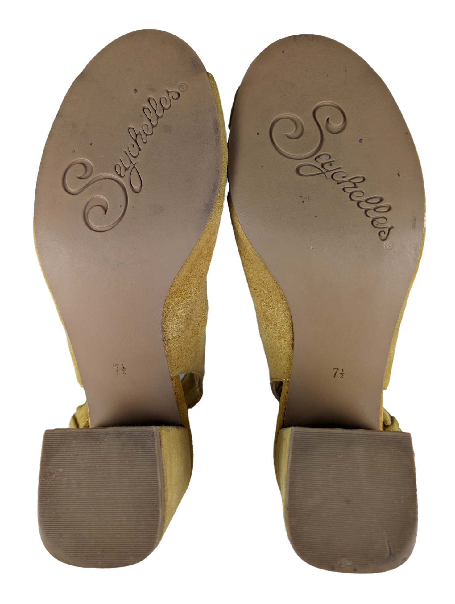 Seychelles Mustard Yellow Suede Chunky Heel Sandals Size 7 1/2 Step into the sun with Seychelles Mustard Yellow Suede Chunky Heel Sandals! These playful sandals feat