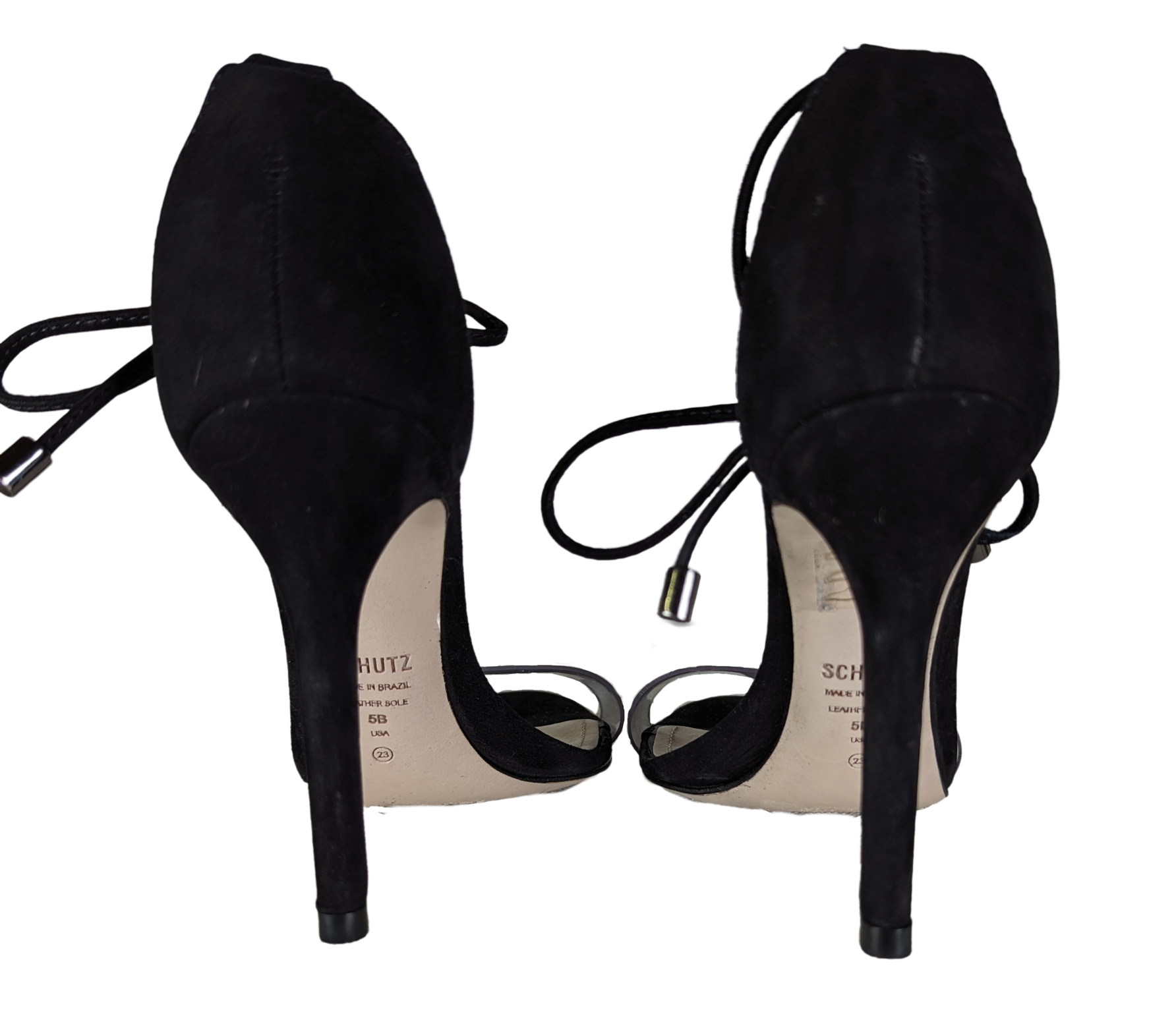 Schutz Black Suede Clear Strap Josseana Sandal Heels Size 5 Step out in style with these Schutz Black Suede Clear Strap Josseana Sandal Heels. The 4 inch heel adds a