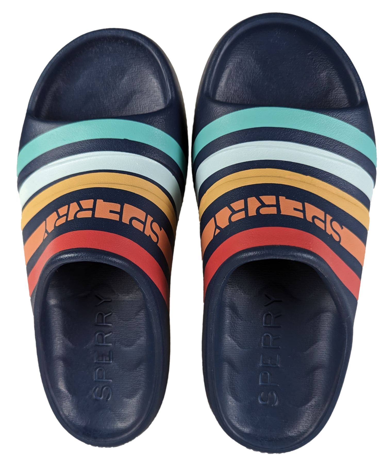 Sperry Windward Float Slide Sandal with Rainbow Stripes Size 8 NIB Step into style with these Sperry Windward Float Slide Sandals! Featuring vibrant rainbow stripes 