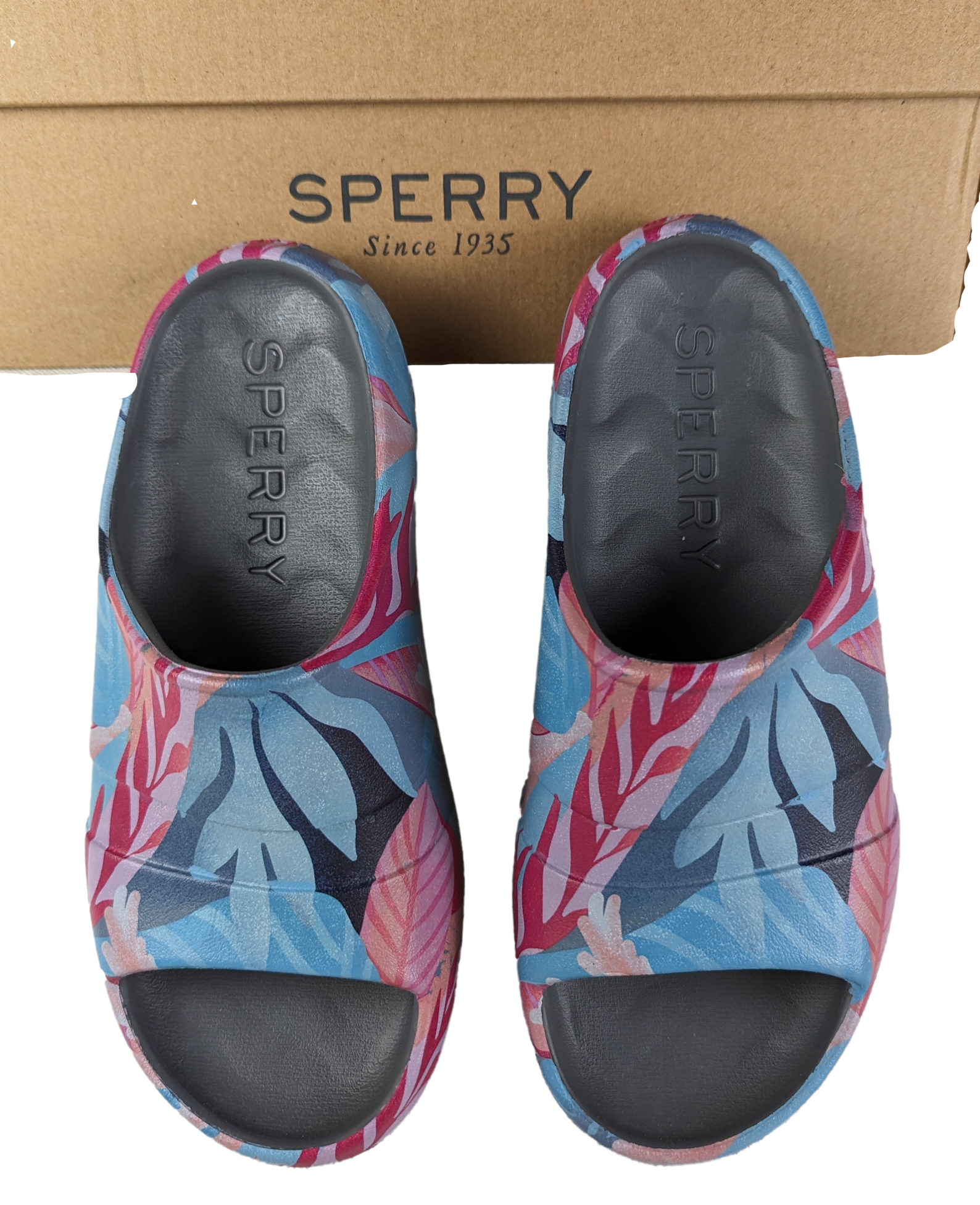 Sperry Windward Float Slide with Tropical Print Size 8 NIB Give your feet a taste of paradise with Sperry's Windward Float Slide, featuring a tropical print and ligh