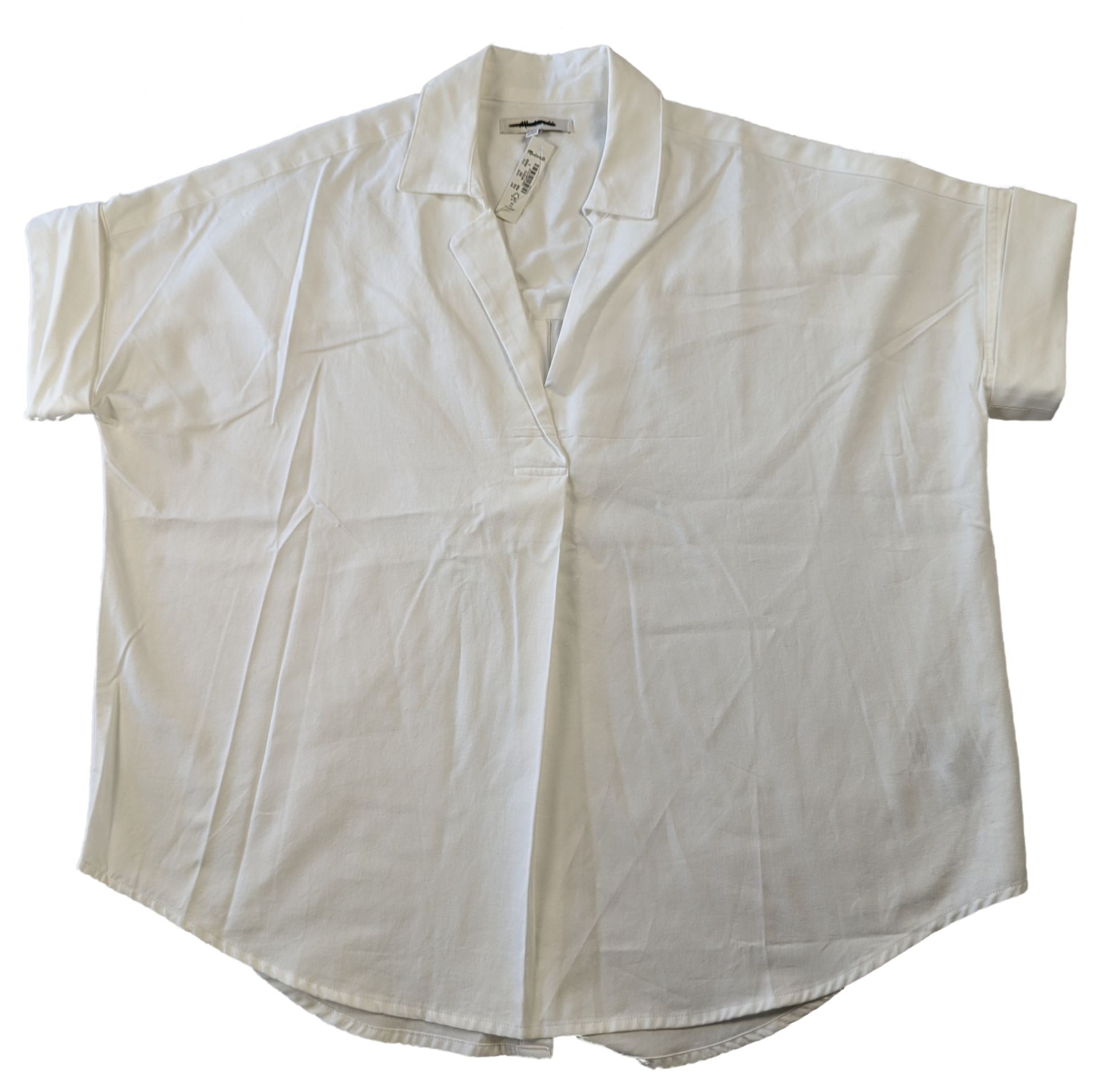 Madewell Courier Button Back Shirt in Pure White Size Small Elevate your wardrobe with this Madewell Cotton/Modal Blend Courier Short Sleeve Tunic. Lightweight and c