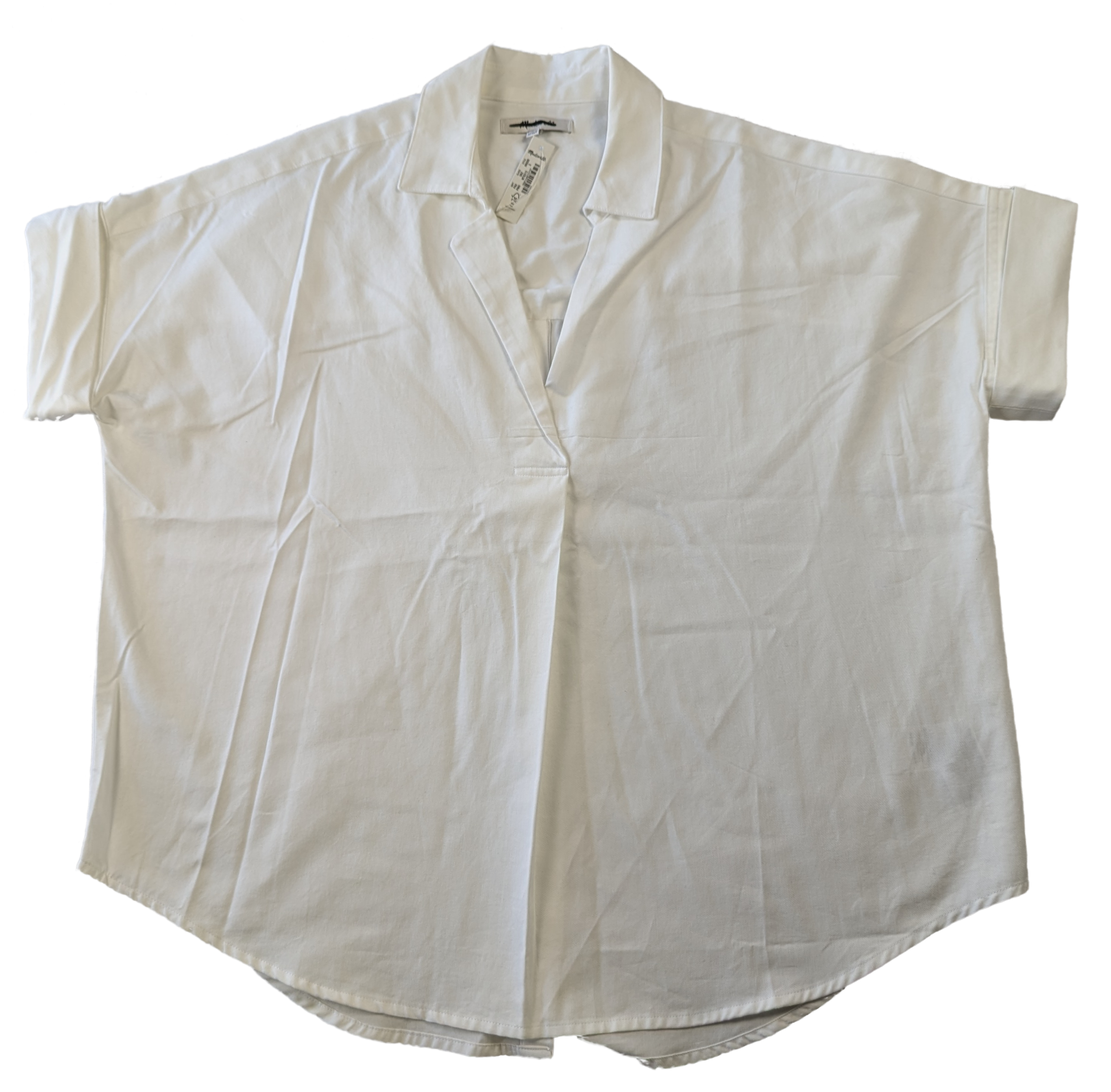 Madewell Courier Button Back Shirt in Pure White Size Small Elevate your wardrobe with this Madewell Cotton/Modal Blend Courier Short Sleeve Tunic. Lightweight and c