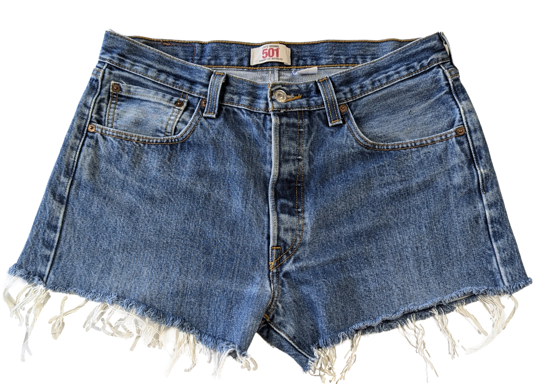 Levi's 501 Cut-off Shorts Waist size 34 Get ready to rock the classic look with Levi's 501 Cut-off Shorts in waist size 34! These iconic 501s feature a button fly an