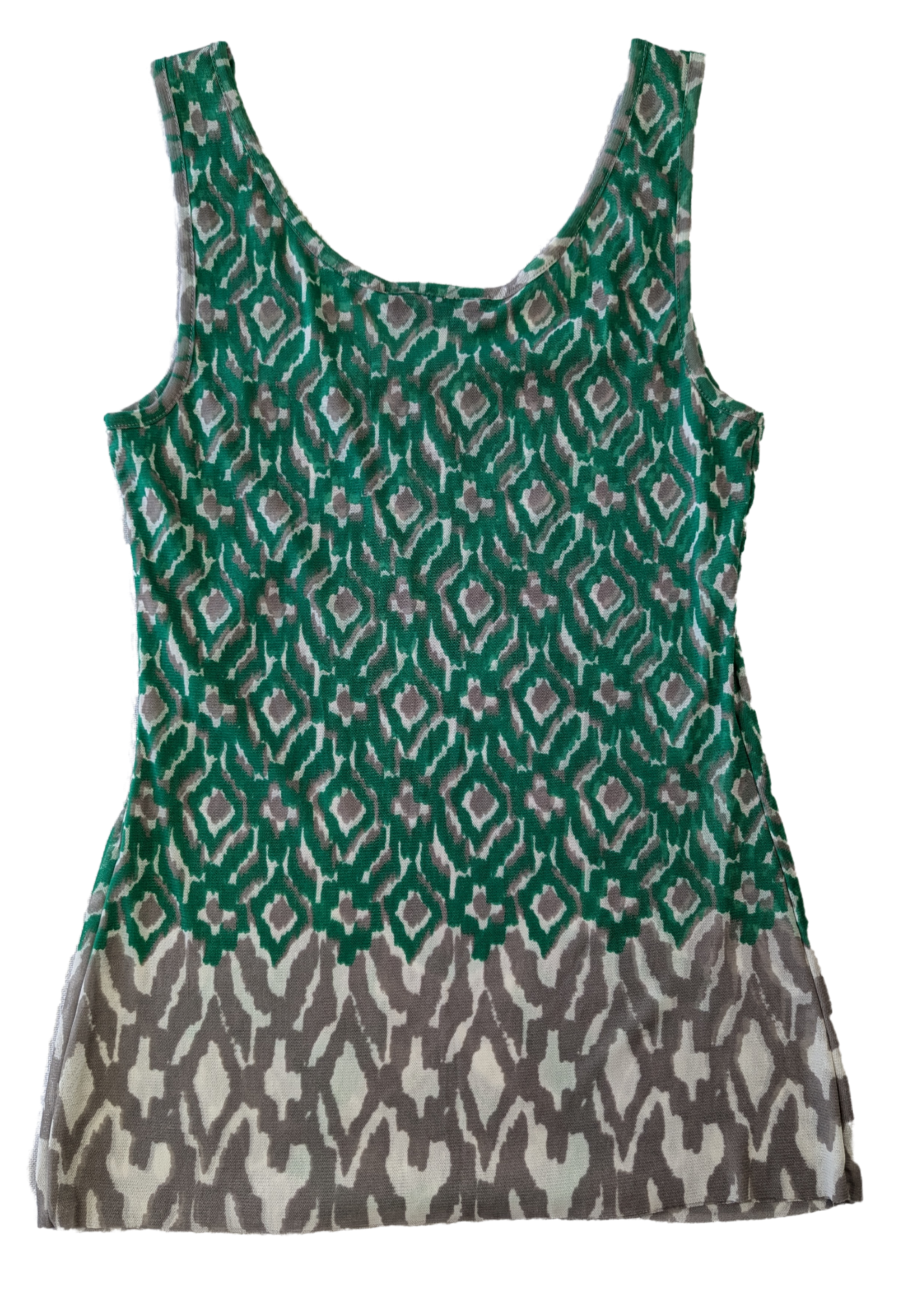 Inc Printed Mesh Tank Top with Silver metallic details Beat the heat with this Inc Printed Mesh Tank Top! Its airy mesh material will keep you cool while the green p