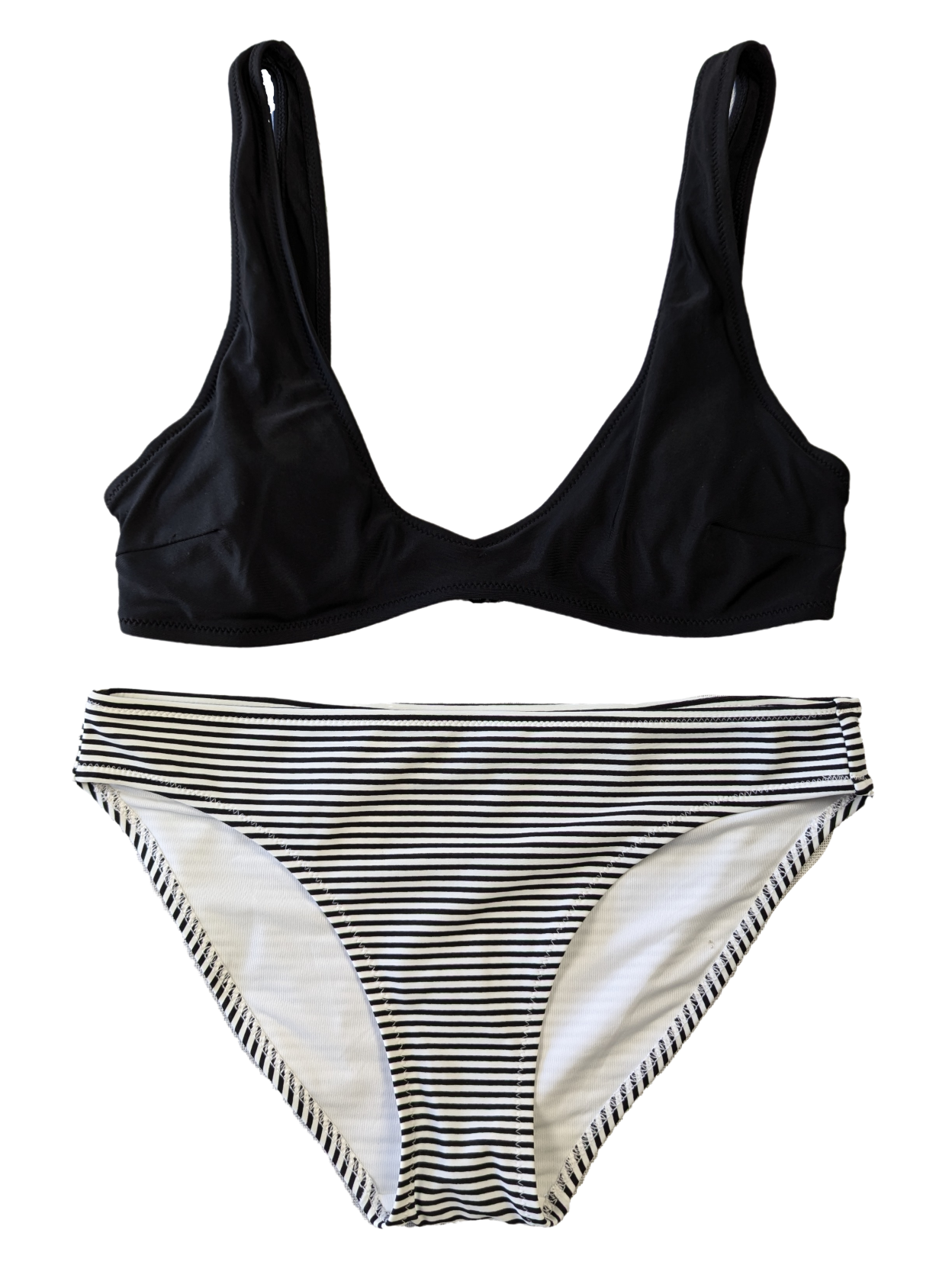 Aerie Bikini with Black Top and Black & White Striped Bottom NWT size S Get ready to slay the summer pool game with this Aerie Bikini. The black top and black & whit