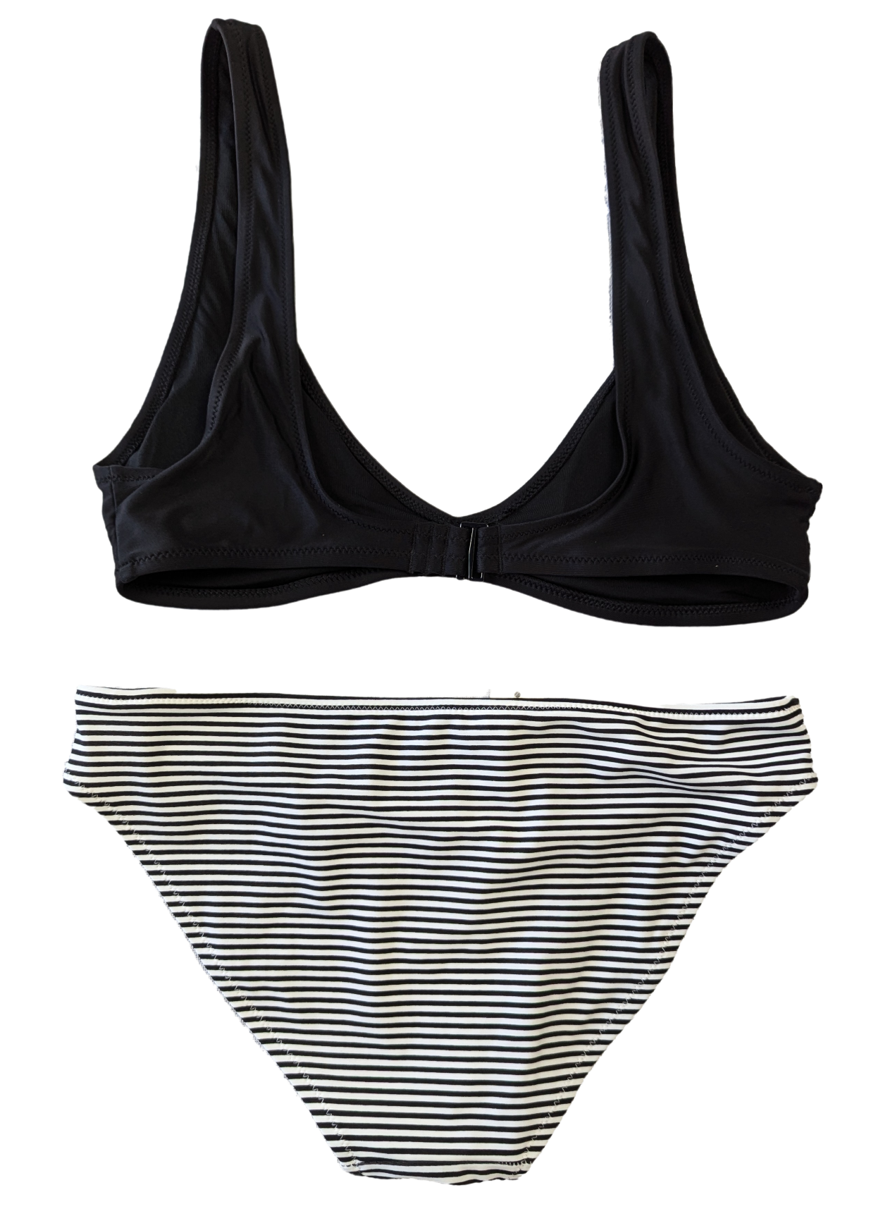 Aerie Bikini with Black Top and Black & White Striped Bottom NWT size S Get ready to slay the summer pool game with this Aerie Bikini. The black top and black & whit