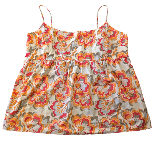 Gap Strappy Babydoll Style Top with Retro Floral Print and Smocked BacAdd a touch of retro charm to your wardrobe with this playful Gap Strappy Babydoll Style Top fe