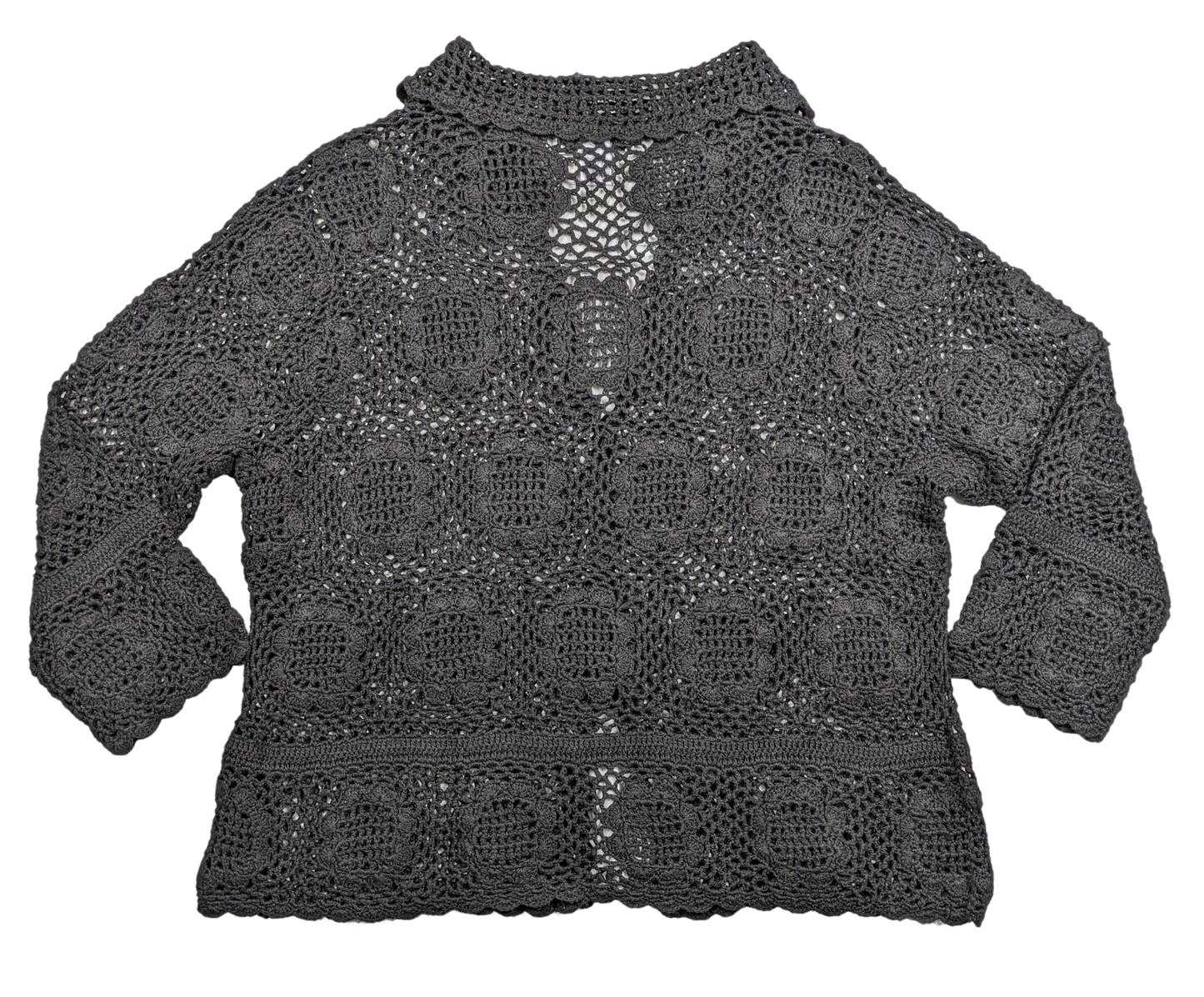 Vintage Newport News Black Crochet Cardigan Sweater 3/4 Sleeve Size 1XLook effortlessly stylish with this Vintage Newport News Black Crochet Cardigan Sweater.  