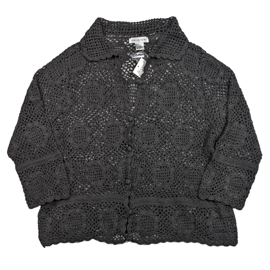 Vintage Newport News Black Crochet Cardigan Sweater 3/4 Sleeve Size 1XLook effortlessly stylish with this Vintage Newport News Black Crochet Cardigan Sweater.  