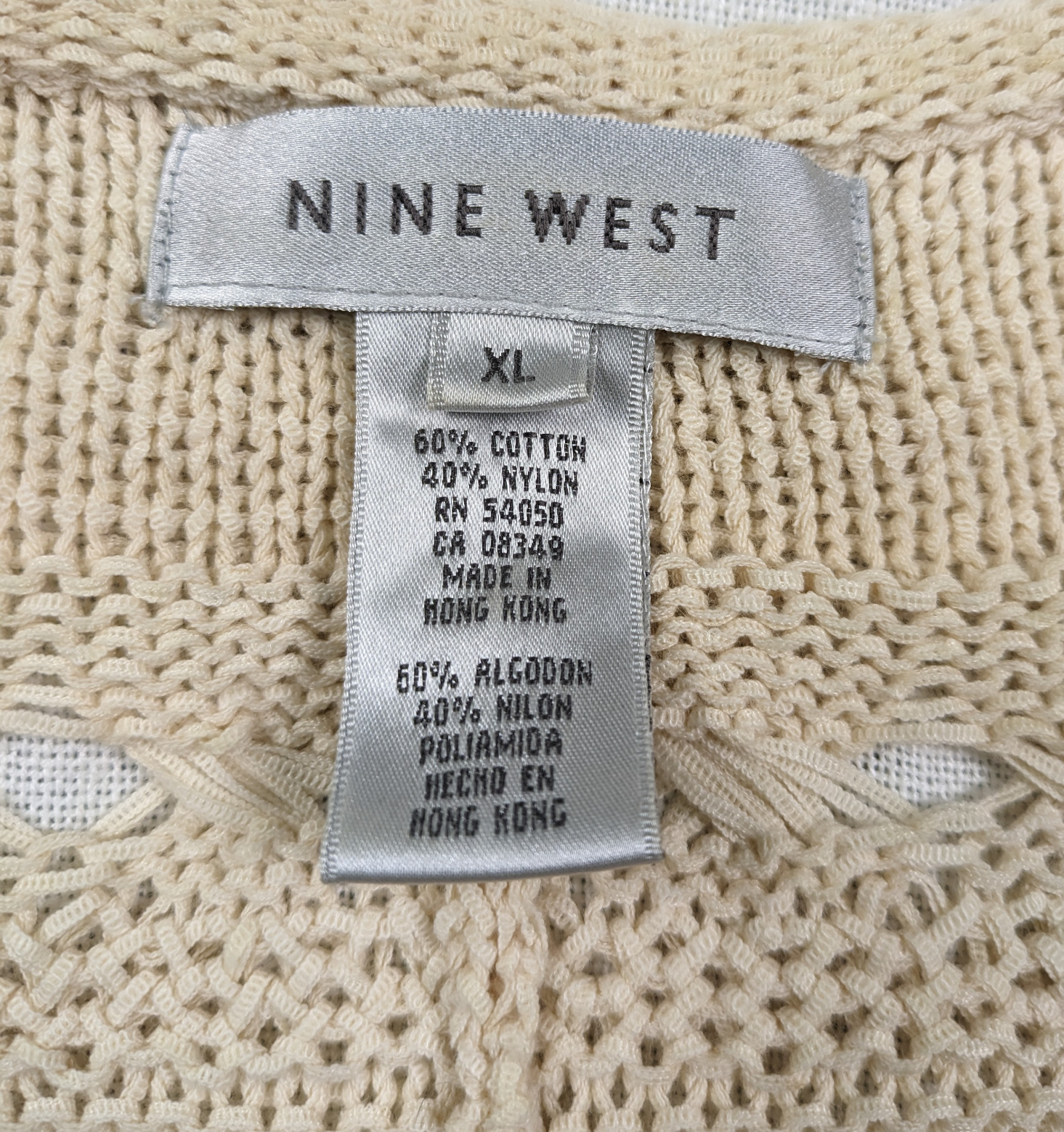 Nine West Crochet Beaded Tie-Front Cardigan size XL