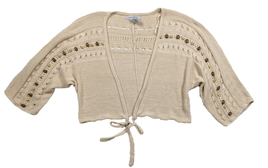 Nine West Crochet Beaded Tie-Front Cardigan size XL Upgrade your wardrobe with this playful Nine West Crochet Beaded Tie-Front Cardigan in size XL. Vintage-inspired 