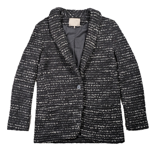 Iro Tweed Pattern Boucle Black & White Jacket Size 0 Indulge in style and luxury with our Iro Tweed Pattern Boucle Jacket. The elegant tweed pattern in classic black