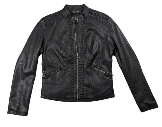 LA Coalition Faux Leather Moto Jacket with Braided Embellishments Size M Get ready to rev up your style with this stylish Faux Leather Moto Jacket from LA Coalition 