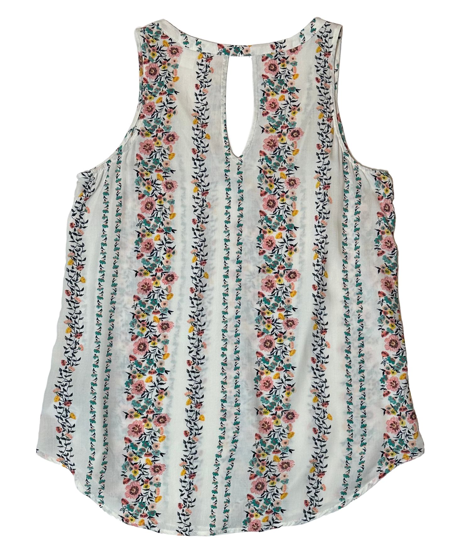 Old NavyLook blooming fabulous in this Old Navy floral stripe sleeveless v-neck shirt! It's semi-sheer white fabric adorned with floral stripes will have you looking like yoShirtOld Navy Floral Stripe Sleeveless V-neck ShirtNavy Floral Stripe Sleeveless