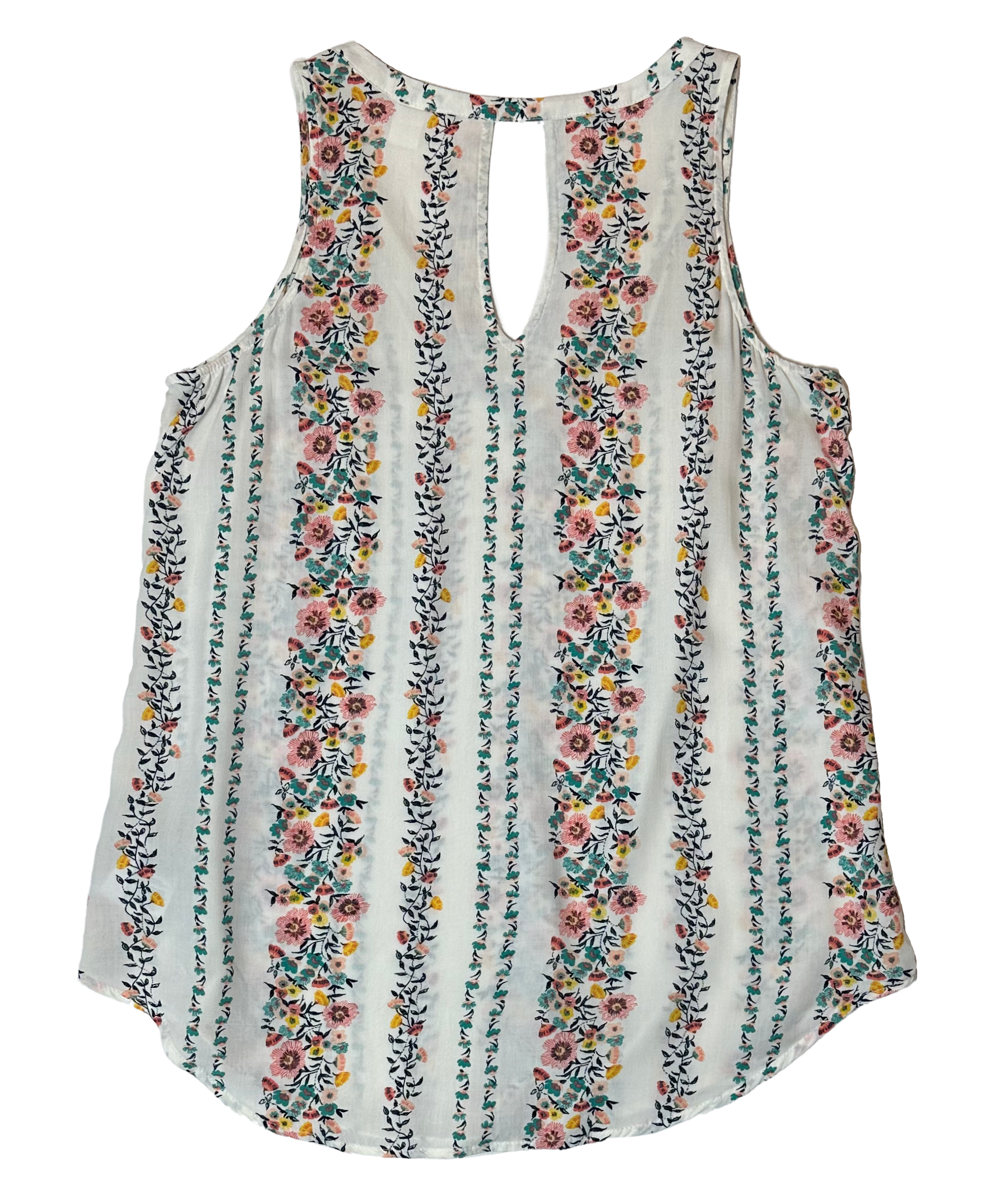 Old NavyLook blooming fabulous in this Old Navy floral stripe sleeveless v-neck shirt! It's semi-sheer white fabric adorned with floral stripes will have you looking like yoShirtOld Navy Floral Stripe Sleeveless V-neck ShirtNavy Floral Stripe Sleeveless