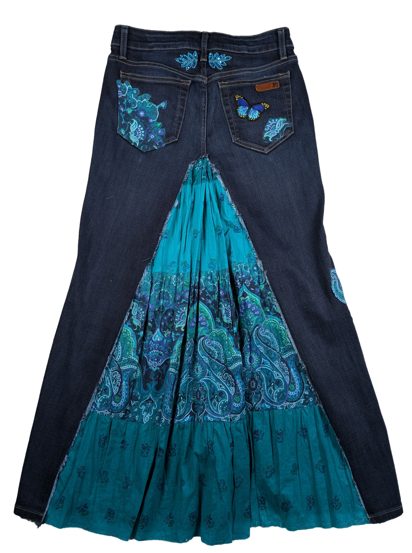 Refreshed - Joe's Jeans Upcycled Maxi Skirt Size 26 Is it a skirt, or a pair of jeans?  Or, is it both?  Check out this cute skirt with the style of yesteryear.  Thi