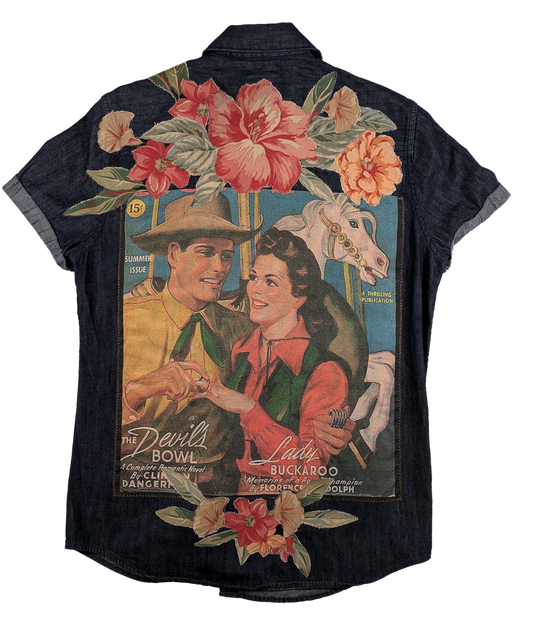 Refreshed - Levi's Upcycled Short Sleeve Denim Shirt Size Medium When the Cowgirl vibe calls, this is the perfect answer!  Short-sleeved for the warmer climates, thi