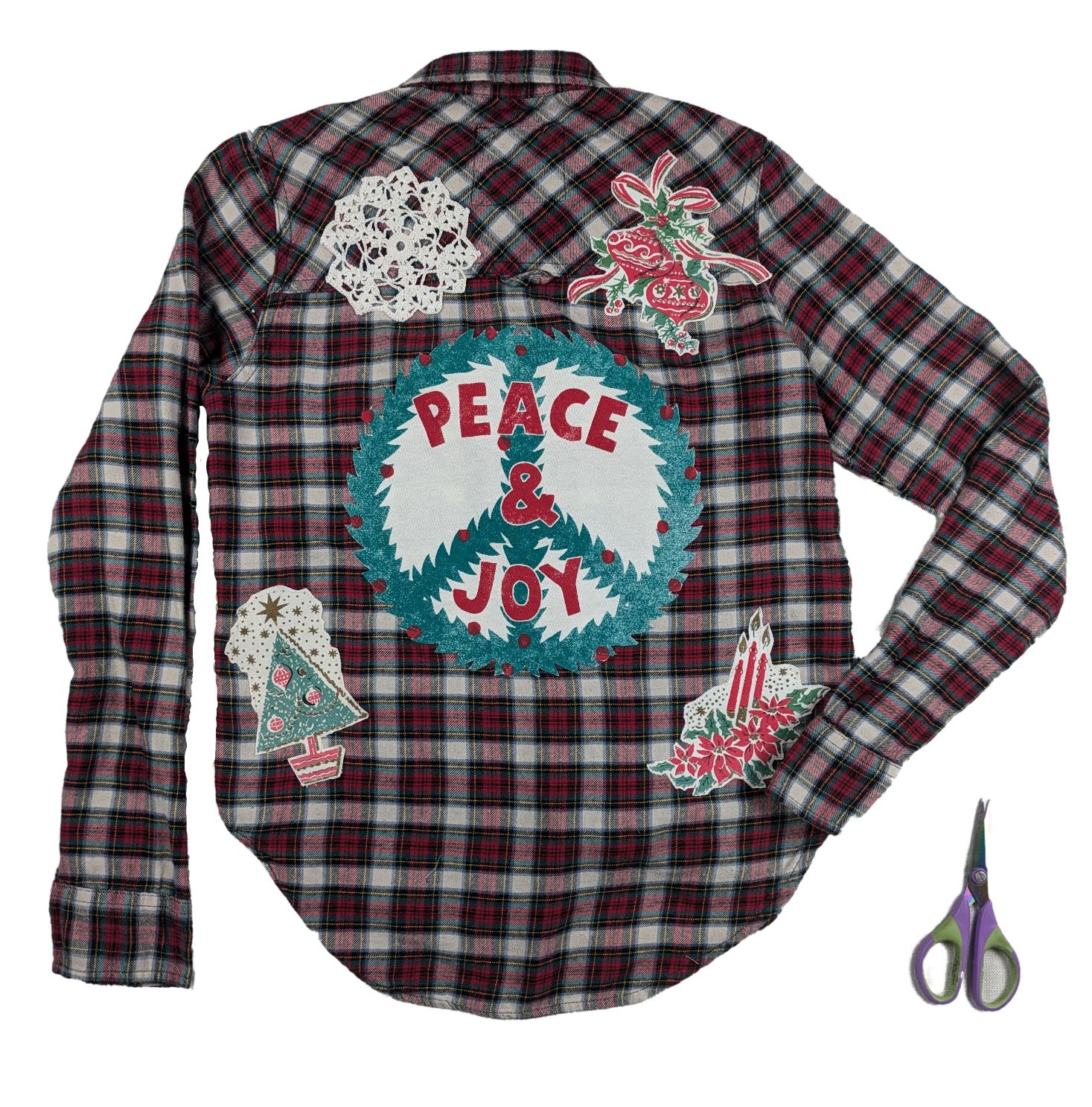 Refreshed - Abercrombie & Fitch Upcycled Plaid Flannel Size XS Treat yourself to some Peace and Joy this season with this upcycled plaid flannel, embellished with vi