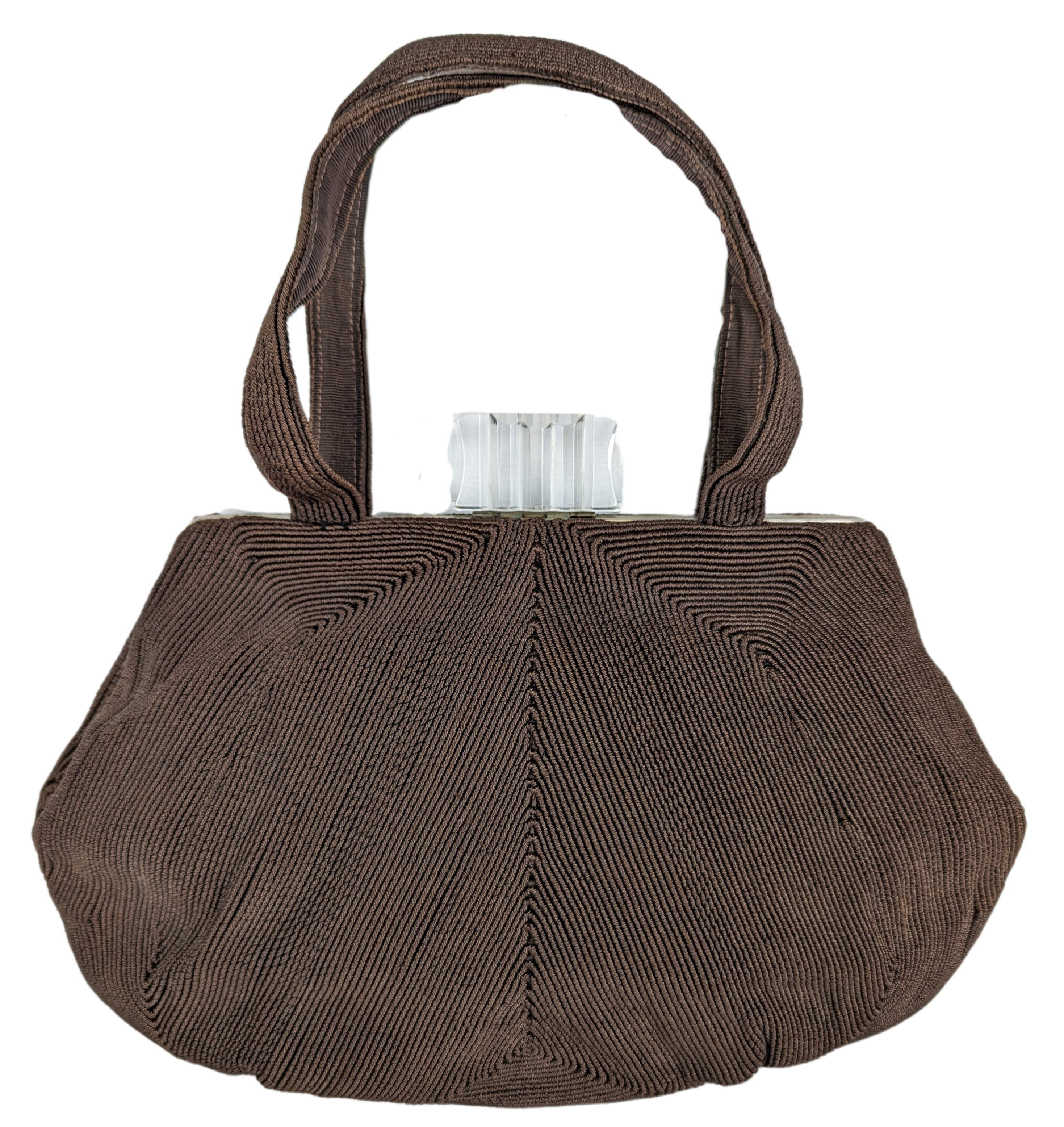 Vintage 1940's Brown Korday Corde Purse with Lucite Clasp - Classic Retro Handbag