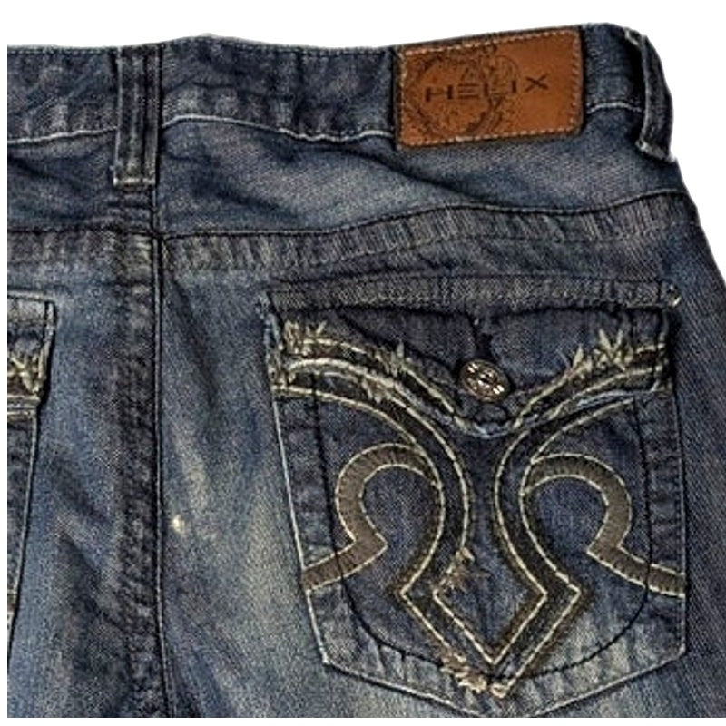 Helix Boot Cut Men's Jeans with Embroidered Pockets Size 34/34 Sustainable fashion isn't about compromise—it's about choosing pieces with soul. This pair carries his