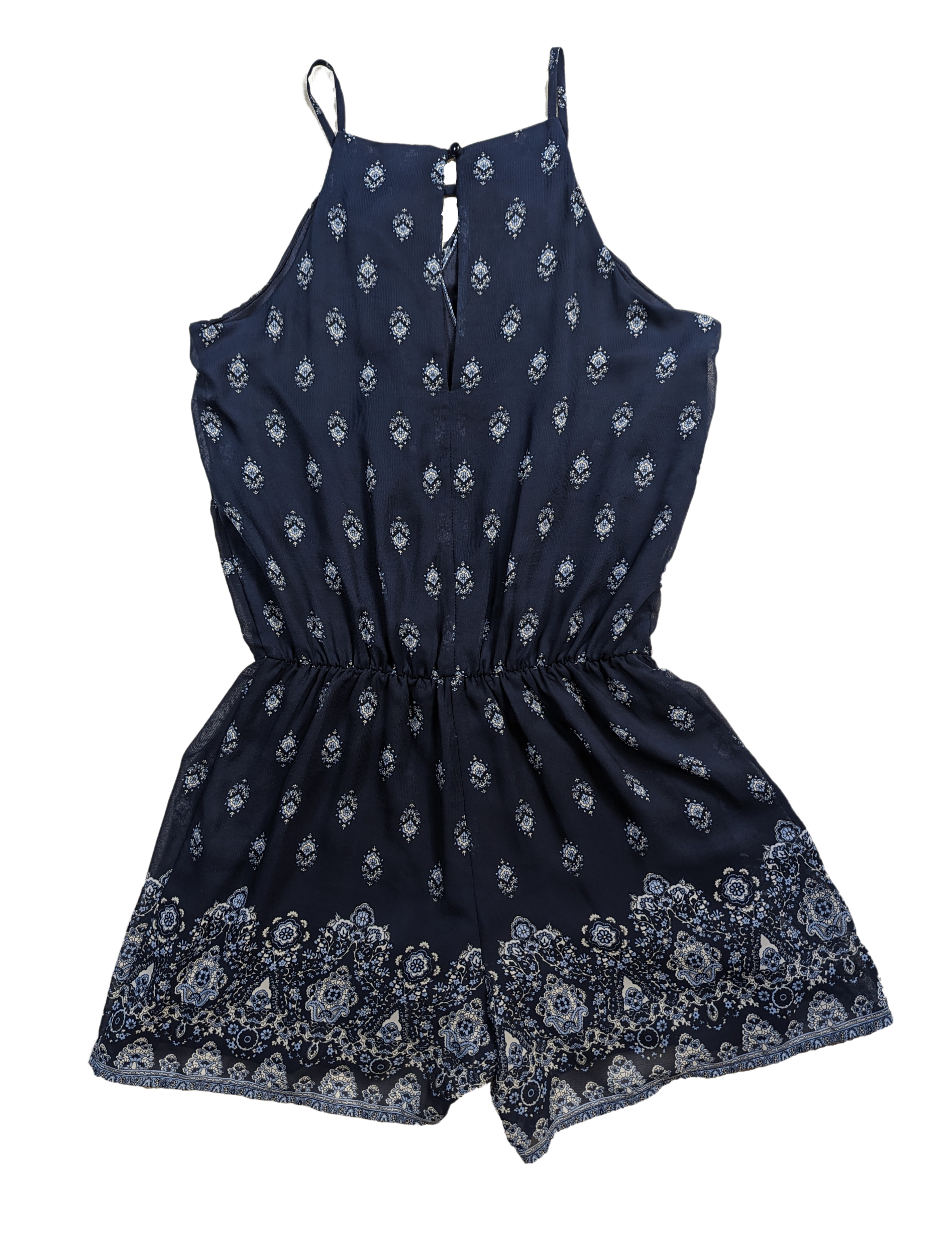 BCX Navy Halter Neck Romper Size XS NWT  Go ahead, BCX your fashion game with this navy halter neck romper. Perfect for any occasion, the stylish print and flatterin