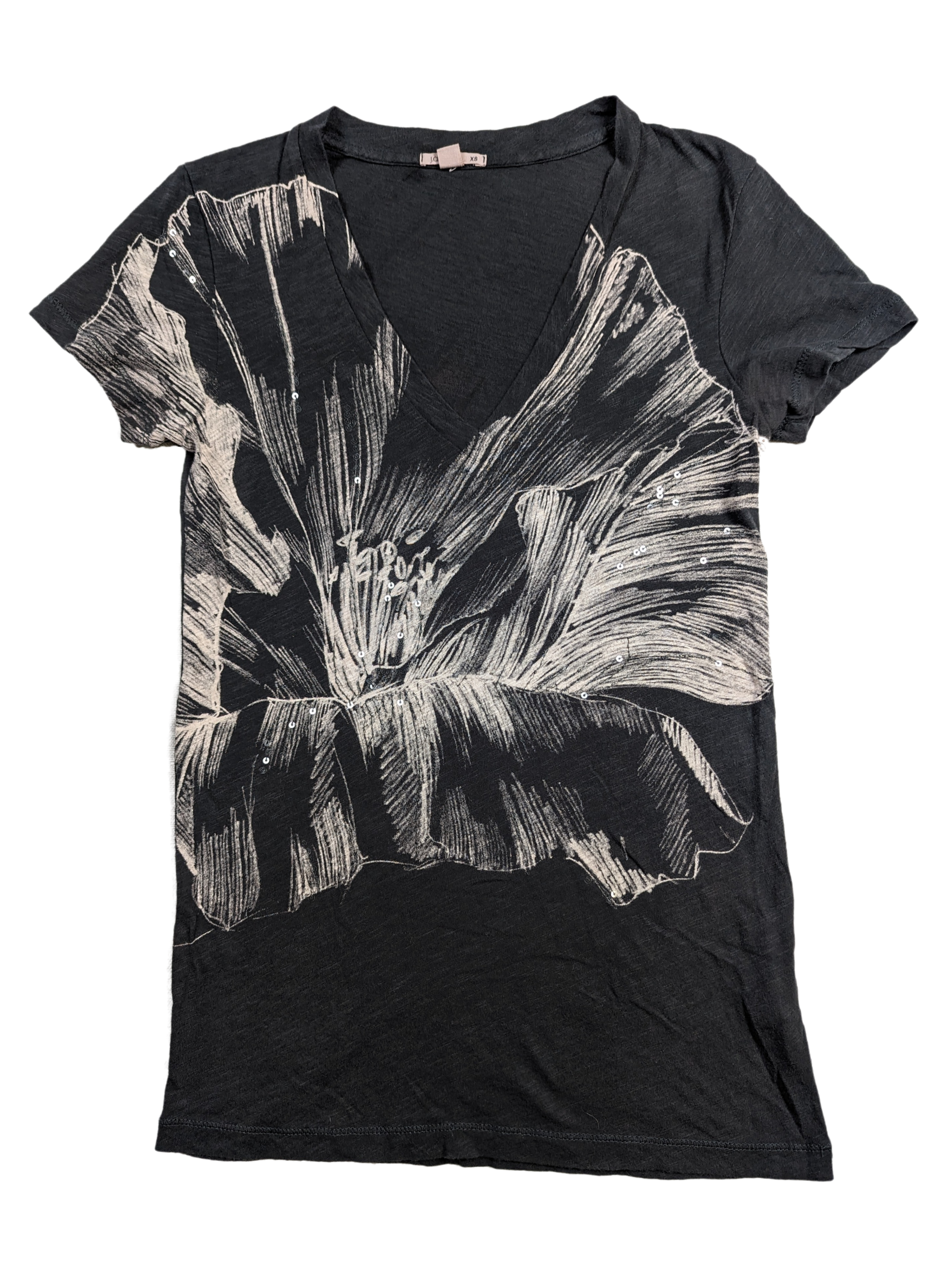 J Crew Dark Grey T-shirt with Abstract Floral Design with sequins Snag this quirky, playful J Crew dark grey t-shirt with a unique abstract floral design accented wi