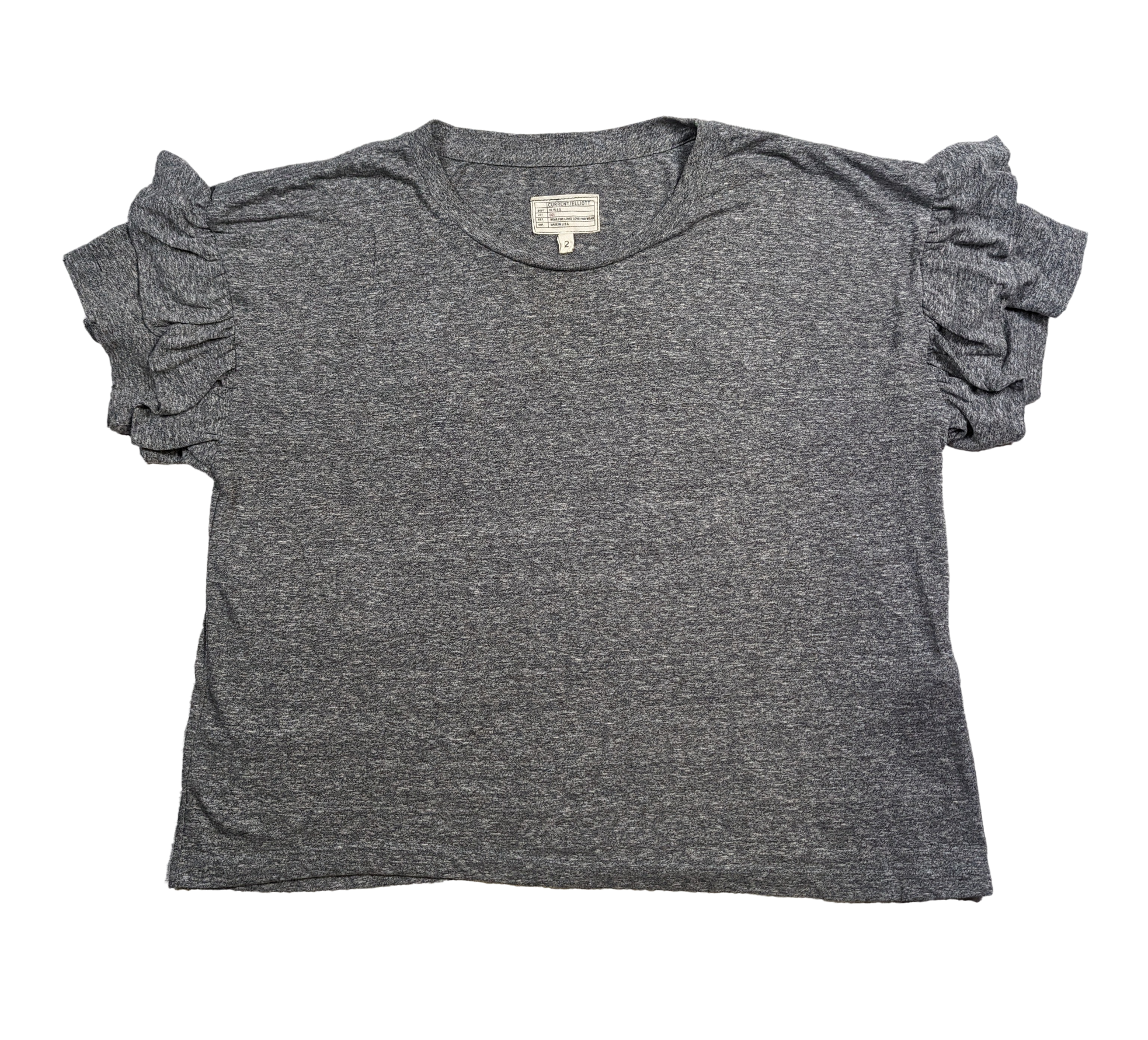 Current Elliott The Roadie Ruffle Sleeve Cotton Tee Size 2 Playful and comfy Current/Elliott The Roadie Tee boasts an oversized fit in soft heather gray cotton. With