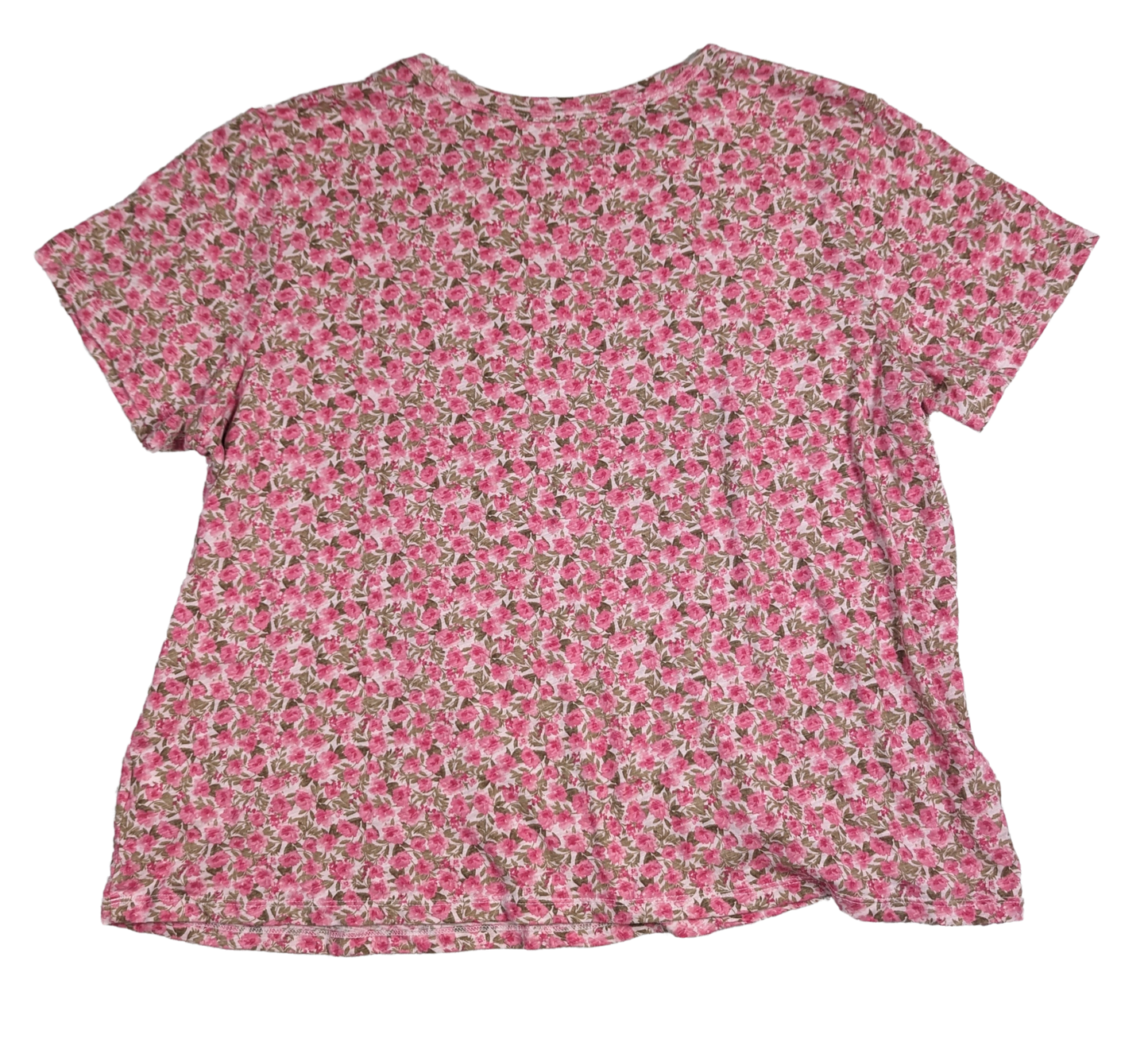 Old Navy Pink Floral T shirt Size XL Make a statement with this playful Old Navy T-shirt! Featuring a vibrant pink floral design, this cotton shirt is both stylish a
