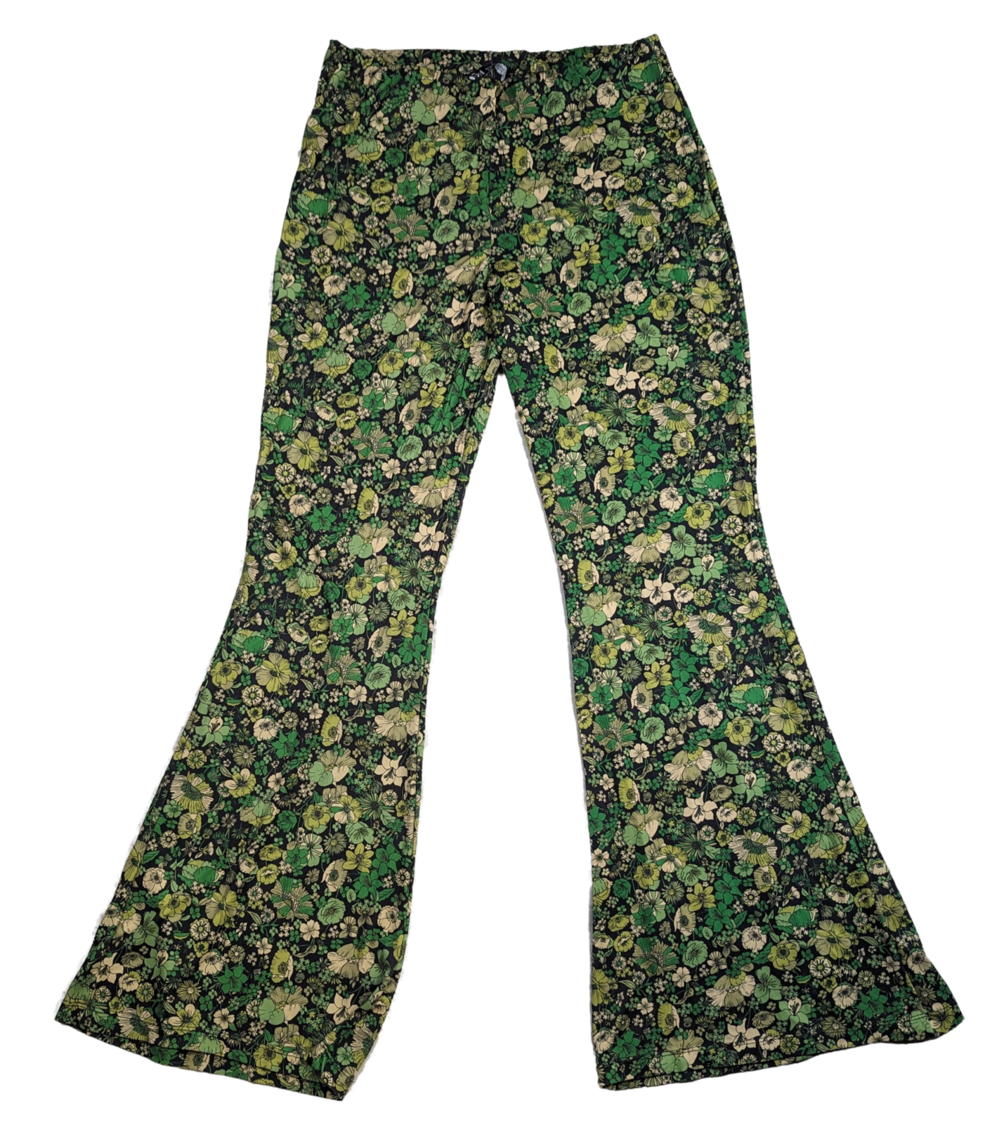 Zara Green Floral Print Flowy Flare Pants Size Large Get ready to make a statement with Zara's Green Floral Print Flare Leggings! These playful, size Large leggings 