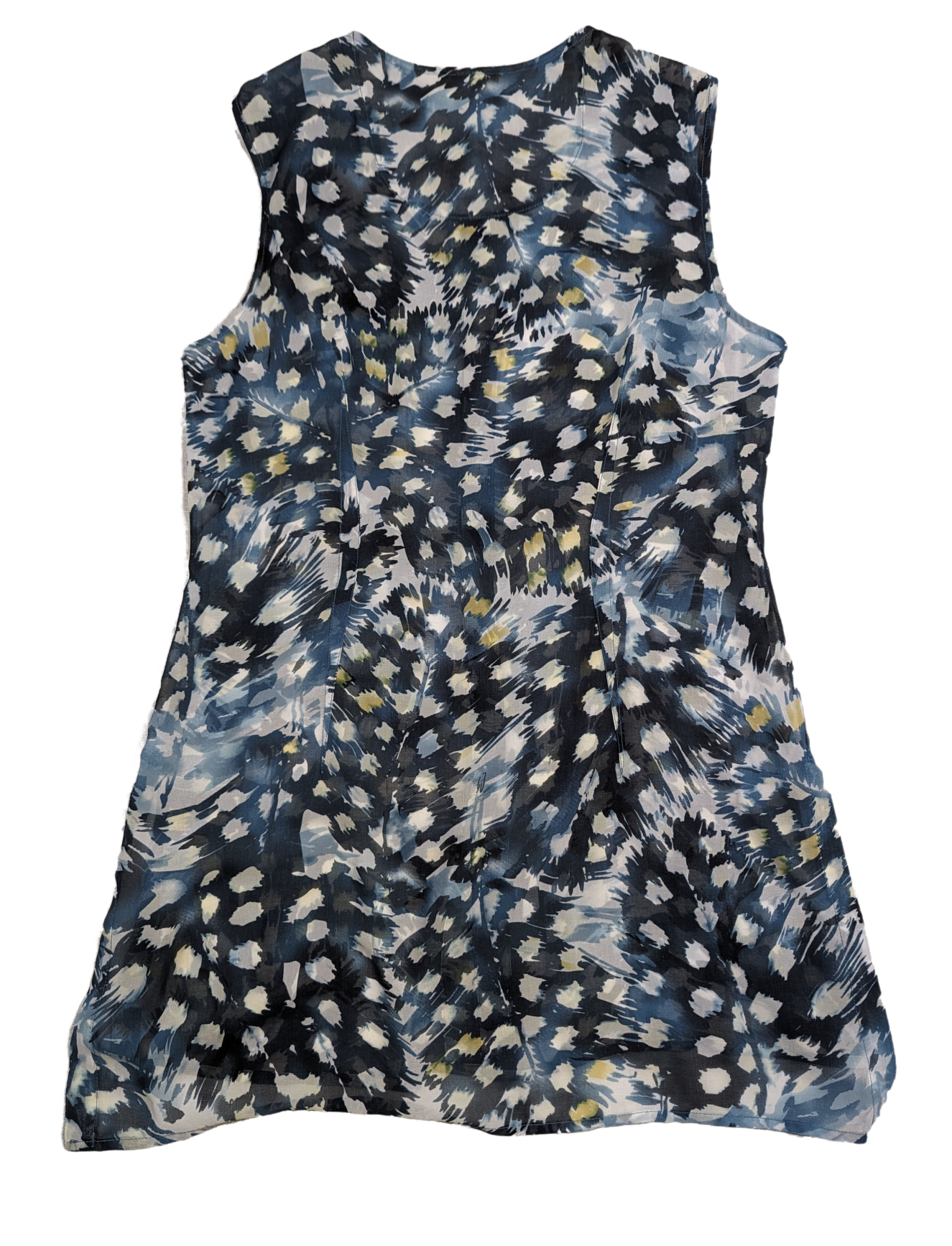 CAbi Avery Blue Sleeveless Tunic Blouse Looking for the perfect summer top? Look no further than our CAbi sleeveless tunic! Made from lightweight, flowy fabric, and featuring a beautiful blue abstract prin