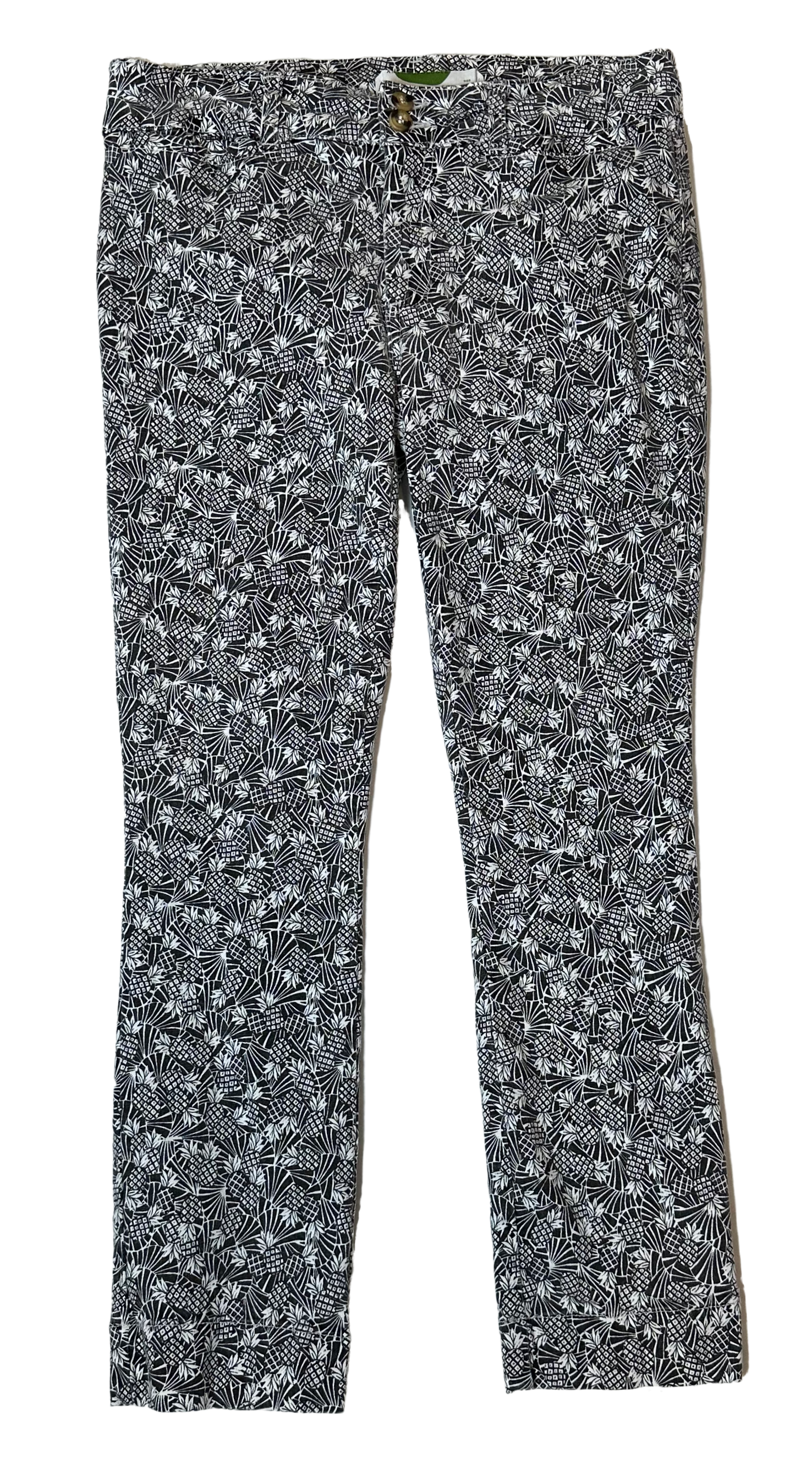 By Anthropologie Black White Pineapple Print Bowery Ankle Crop Pants size 10R