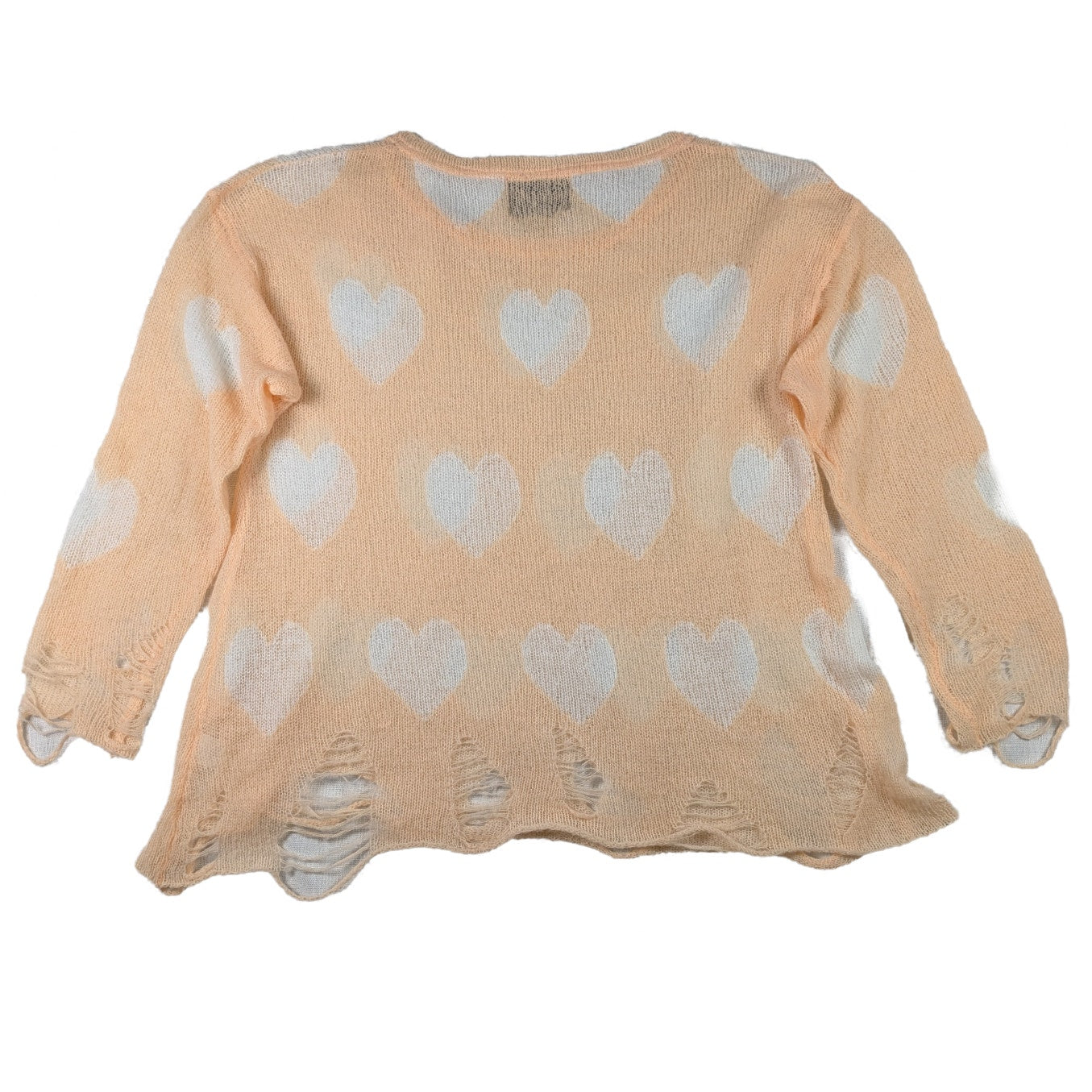 WildFox Distressed Peach Sweater with White Hearts Size