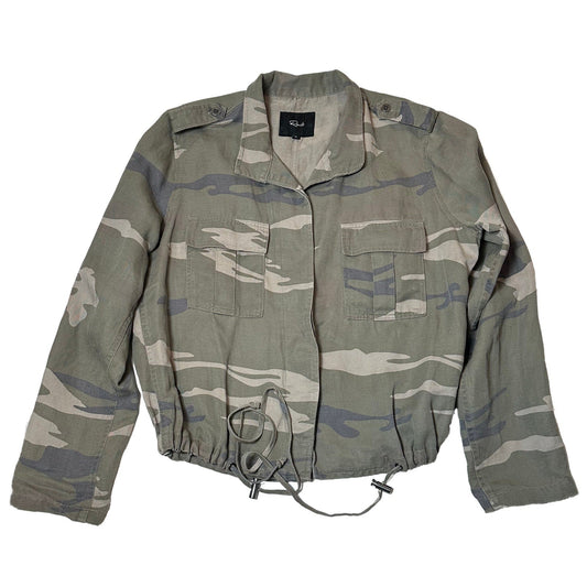 Rails Maverick Sage Camo Military/Bomber Style Jacket women's size S This lightweight long sleeve linen blend jacket brings a fresh twist to military style with its 