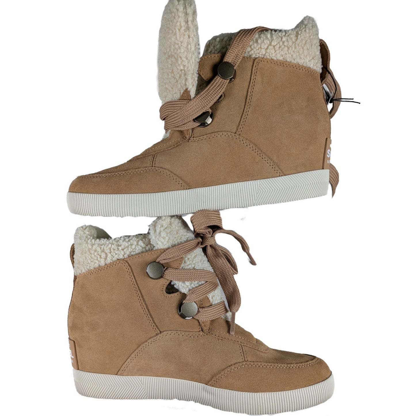 Sorel Women's Out N About Cozy Wedge Tan Suede Size 10 Booties NWOB Step out in style and comfort with these Sorel Out N About Cozy Wedge booties! These stylish boot