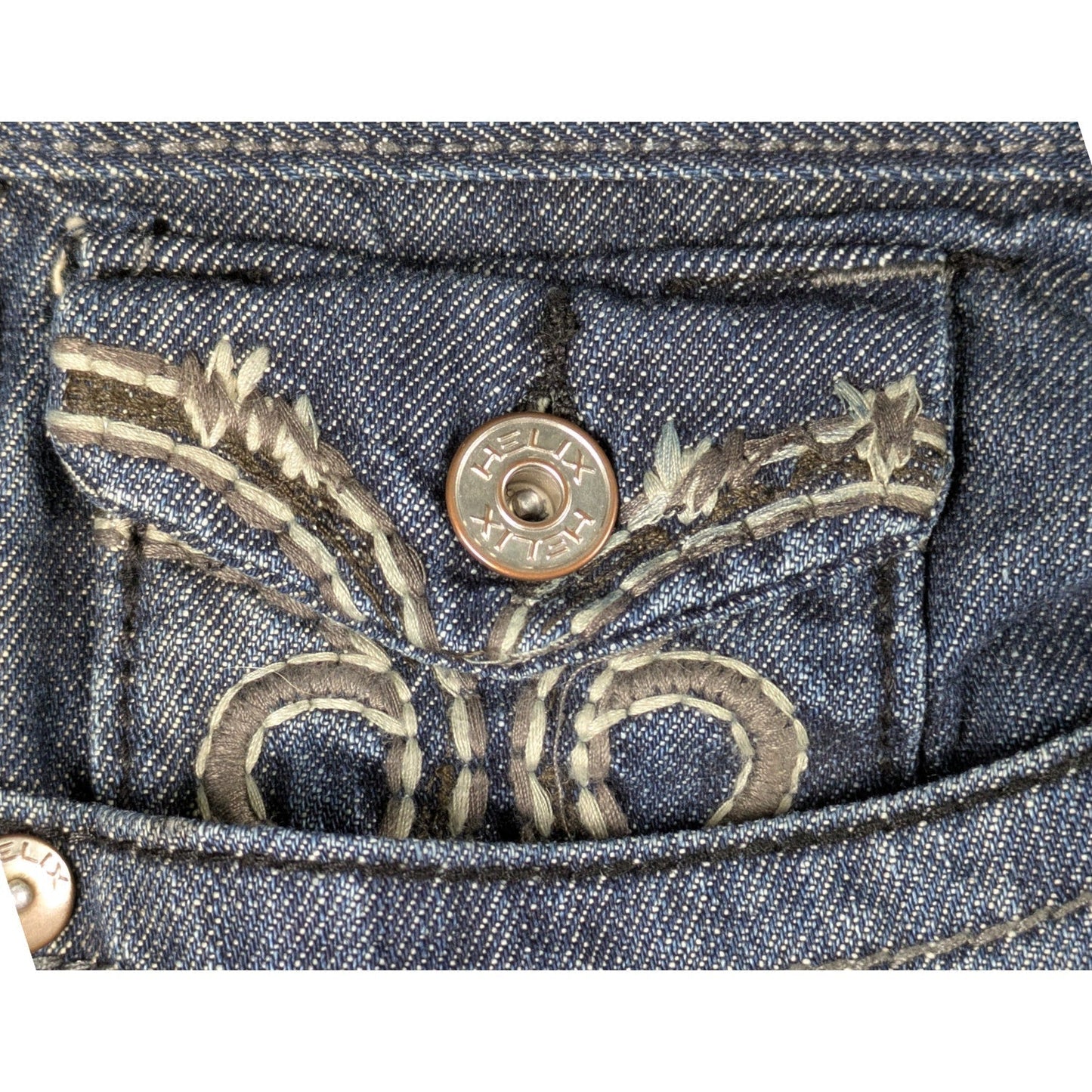 Helix Boot Cut Men's Jeans with Embroidered Pockets Size 34/34 Sustainable fashion isn't about compromise—it's about choosing pieces with soul. This pair carries his