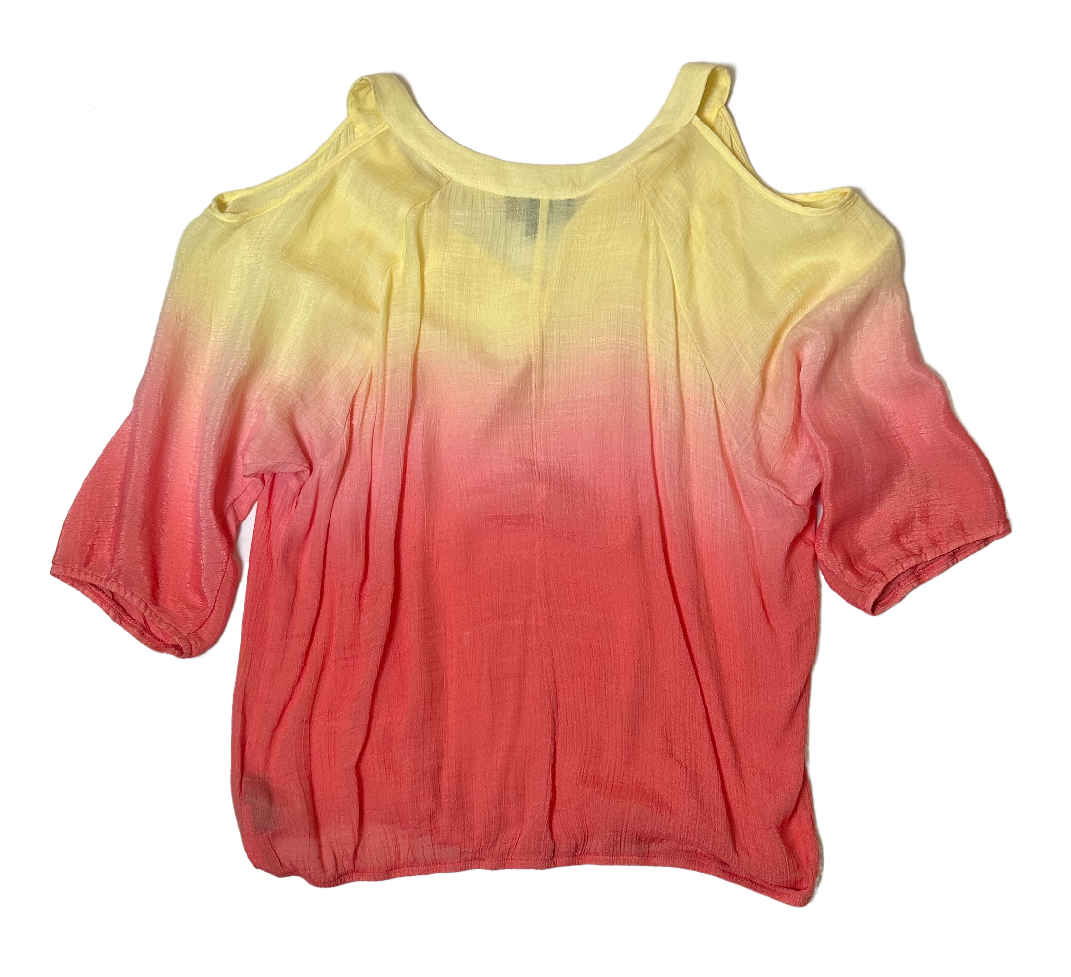 BCXThis BCX blouse gives you a colorful take on the peasant-style. The stylish ombre in pink and yellow will draw all the attention, while the elastic hem and metal-detShirts & TopsBCX Ombre Cold Shoulder Peasant BlouseBCX Ombre Cold Shoulder Peasant Blouse