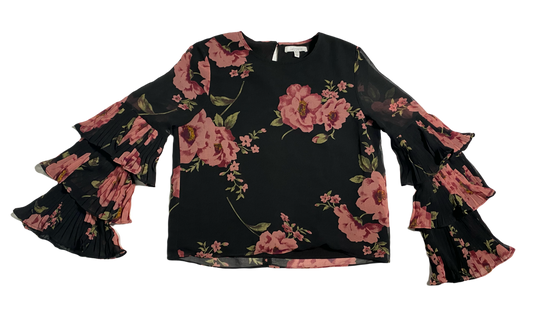 Lucy Paris Black Floral Ruffle Sleeve Blouse Size Small